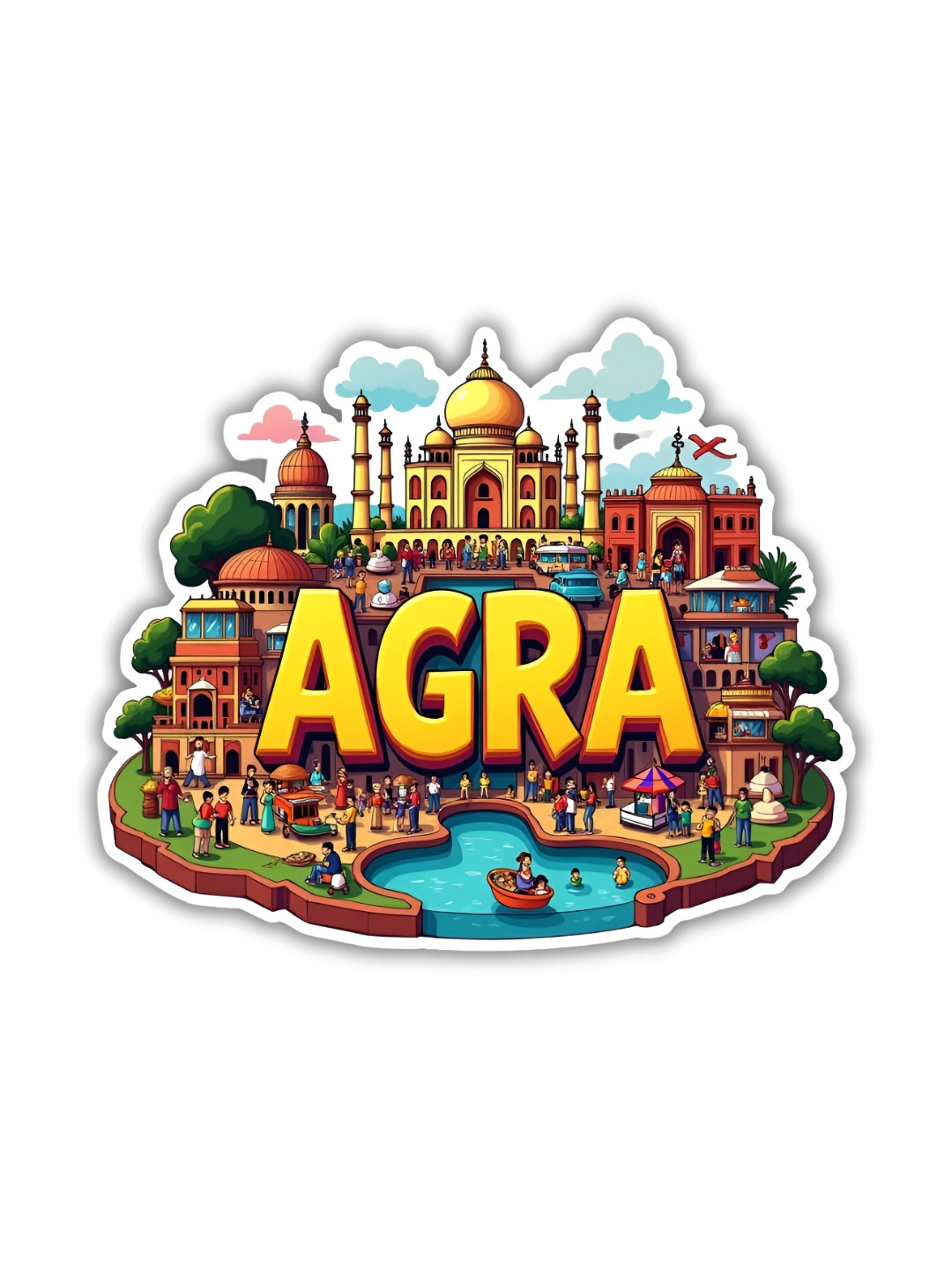 GIFTSHALA Yellow & Green Agra City Printed Decorative Magnet