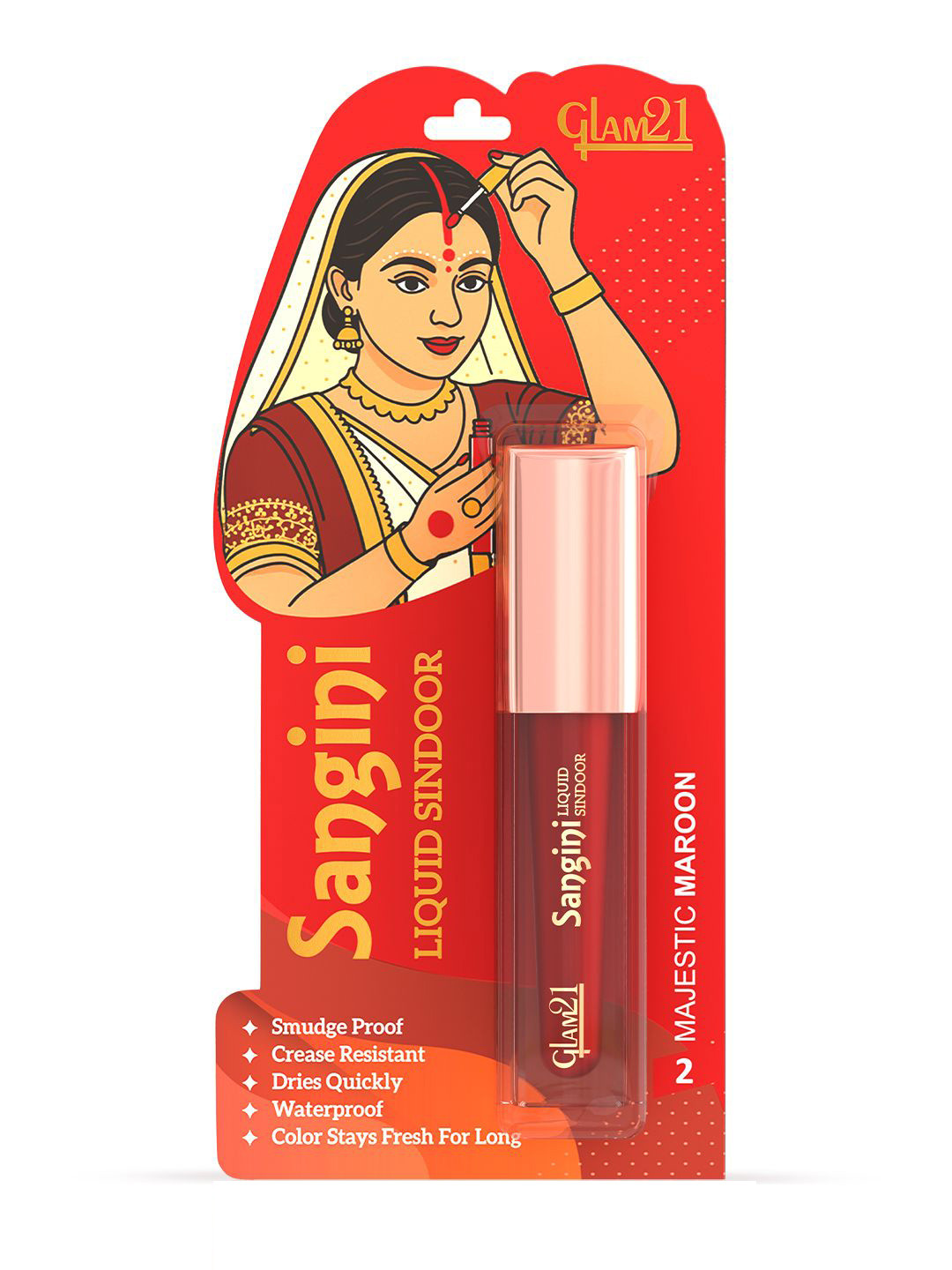 GLAM21 Sangini Ultra-Rich Pigment Liquid Sindoor - 4 ml Majestic Maroon 02