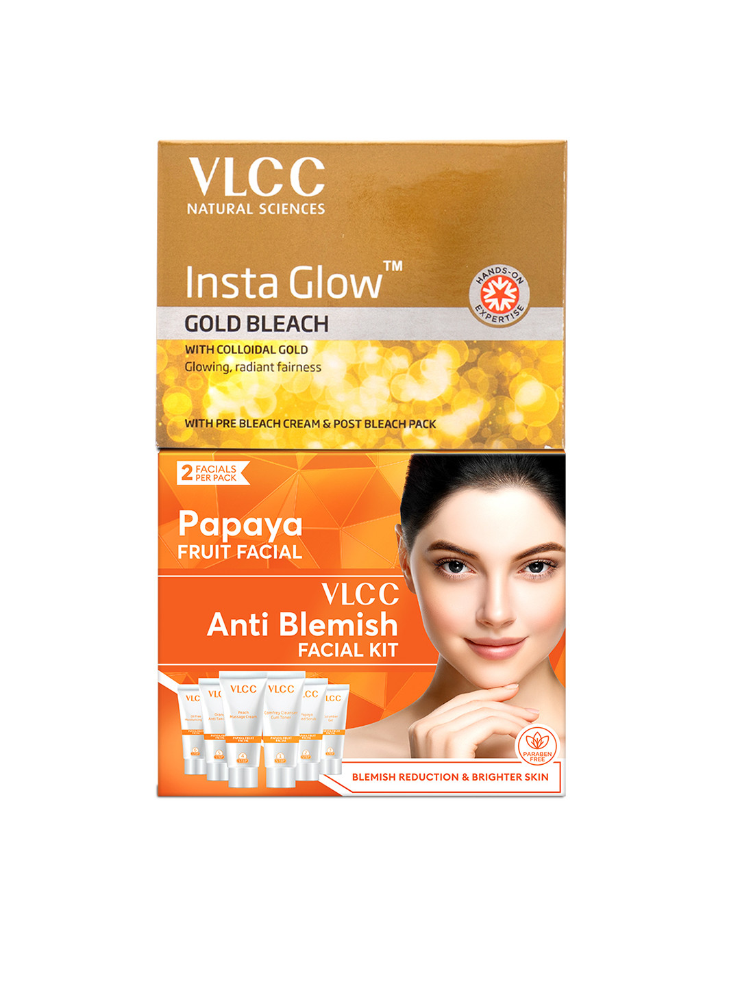 VLCC Set of Papaya Facial Kit & Insta Glow Gold Bleach - 60 g each