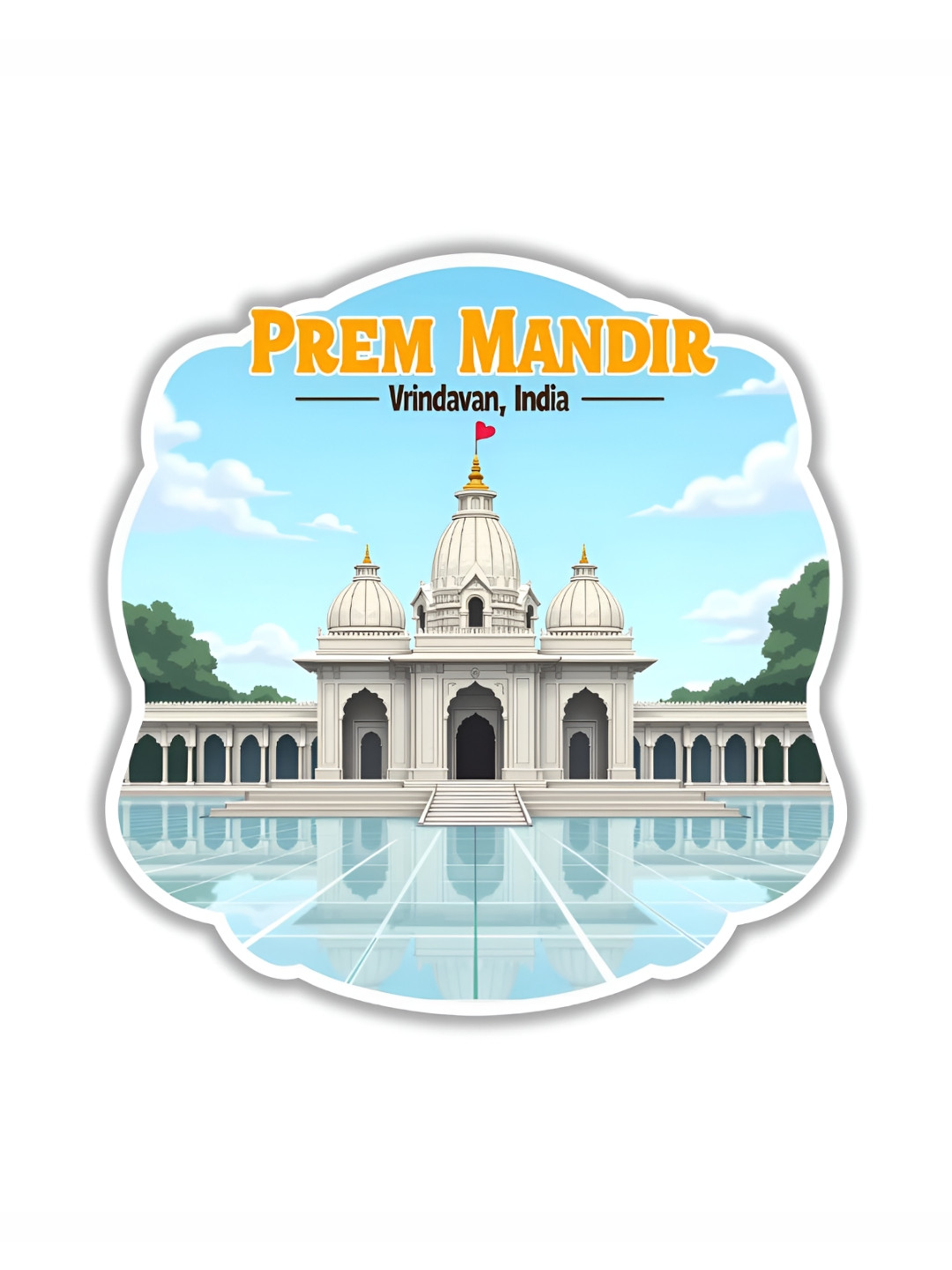 GIFTSHALA White & Blue Prem Mandir Printed Decorative Magnet