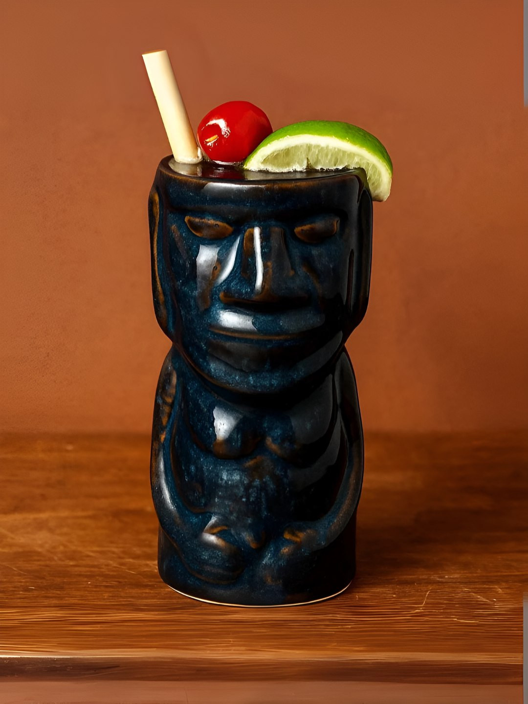 SMOKEY COCKTAIL Blue & Black 2 Pieces Tropical Wave Stoneware Cocktail Glasses