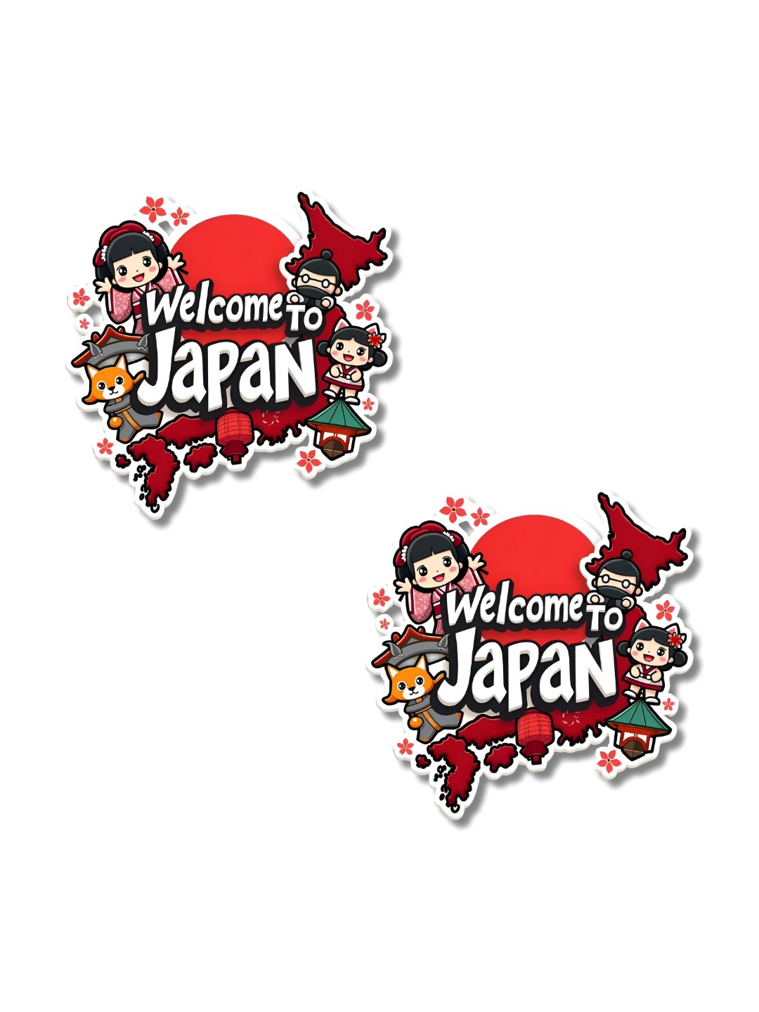 GIFTSHALA Set Of 2 White & Red Japan Printed Decorative Magnets