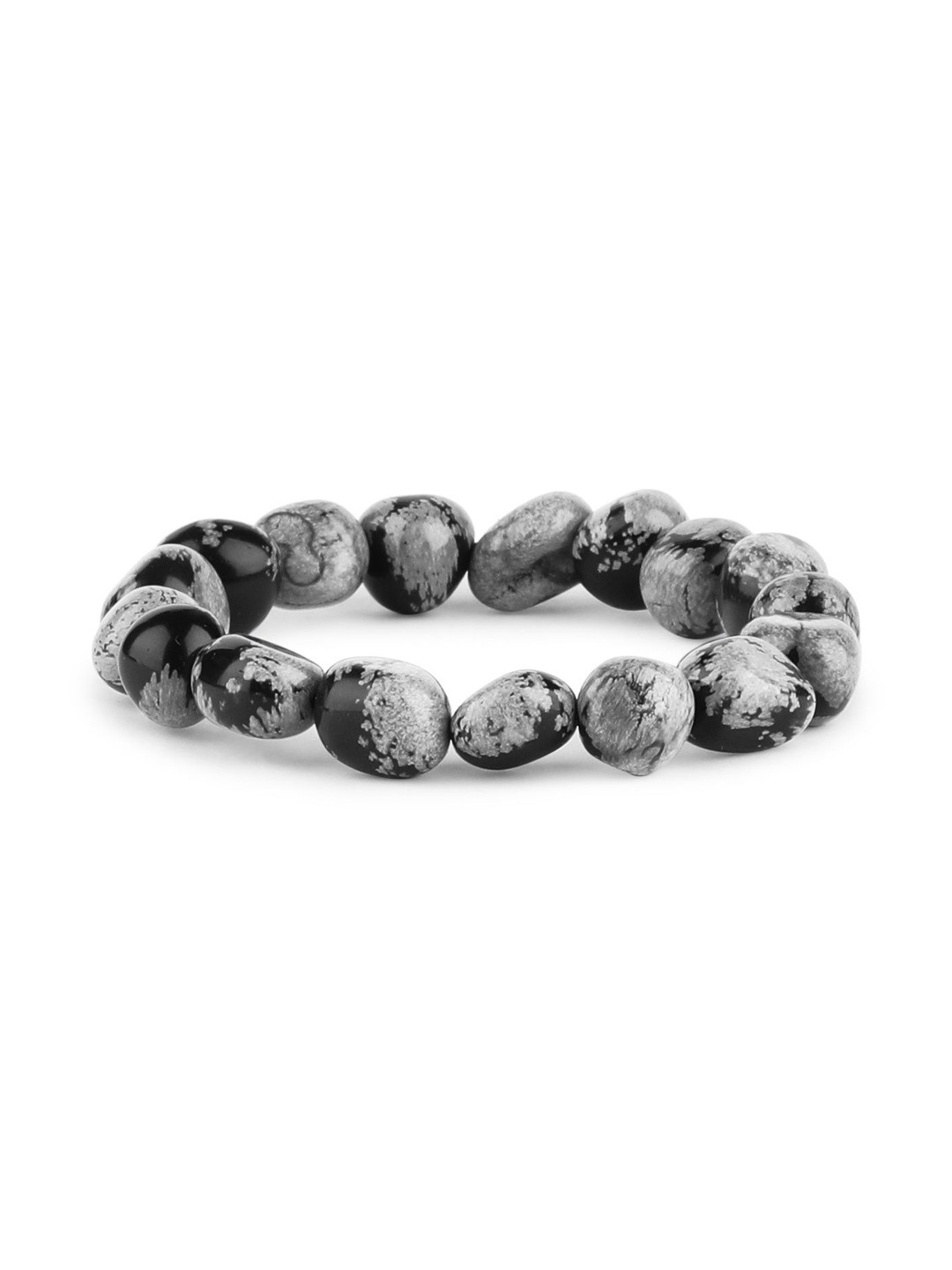 ARE Crystals Beaded Snowflake Obsidian Tumbled Elasticated Bracelet