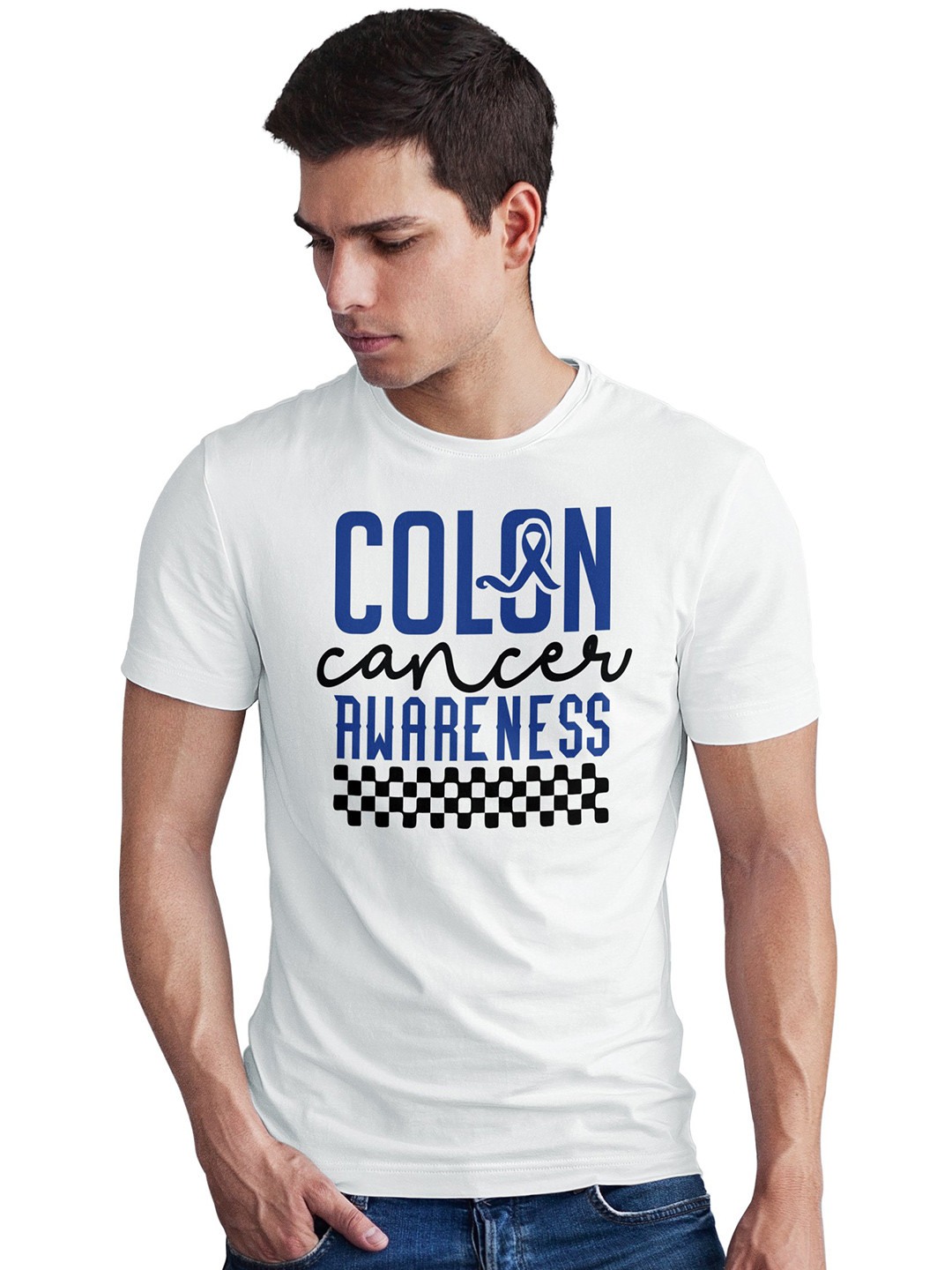 Seekbuylove Men Colon Cancer Awareness Printed Round Neck Short Sleeves  Cotton T-shirt