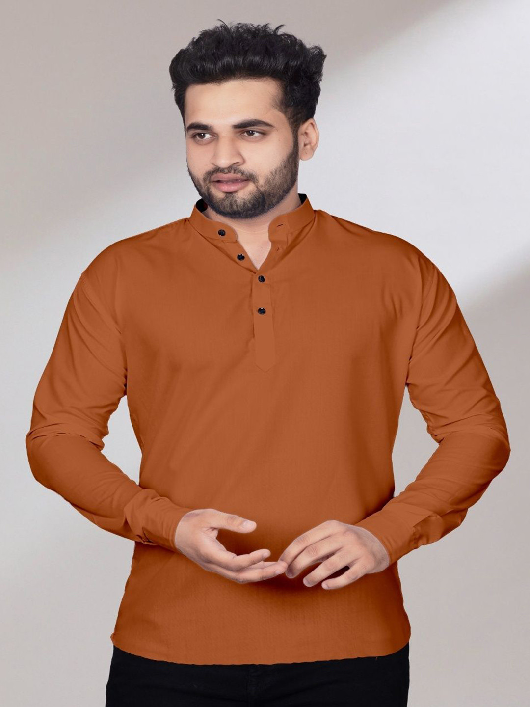 Kavyangle Creation Mandarin Collar Cotton Straight Kurta