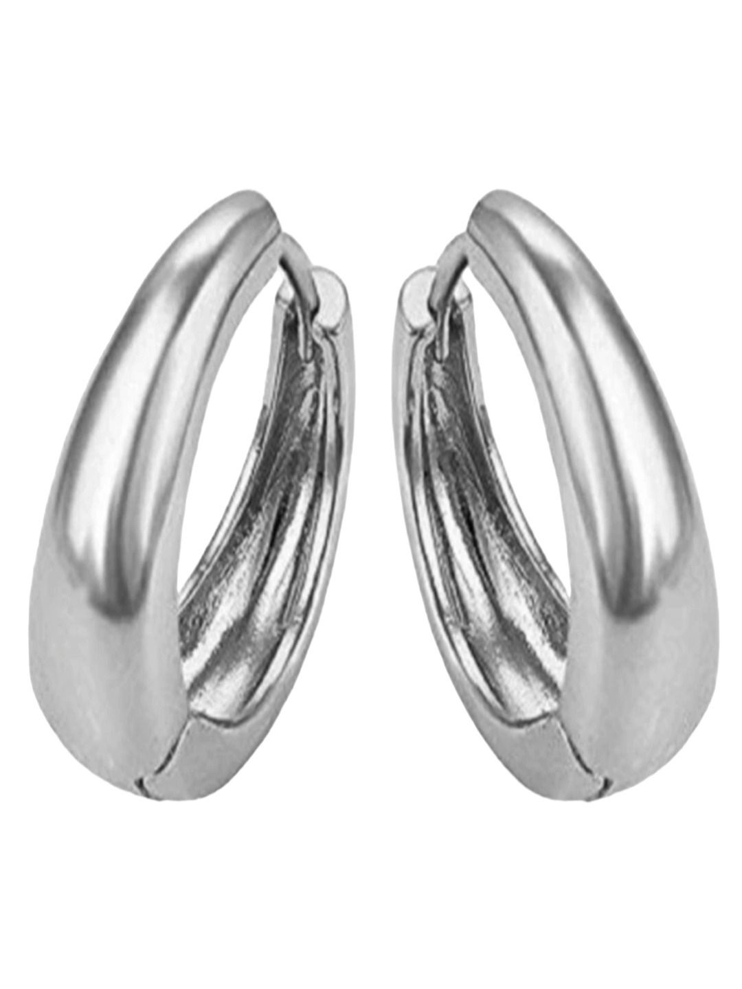 SHREE JU Unisex Stainless Steel Silver Plated Circular Half Hoop Earrings