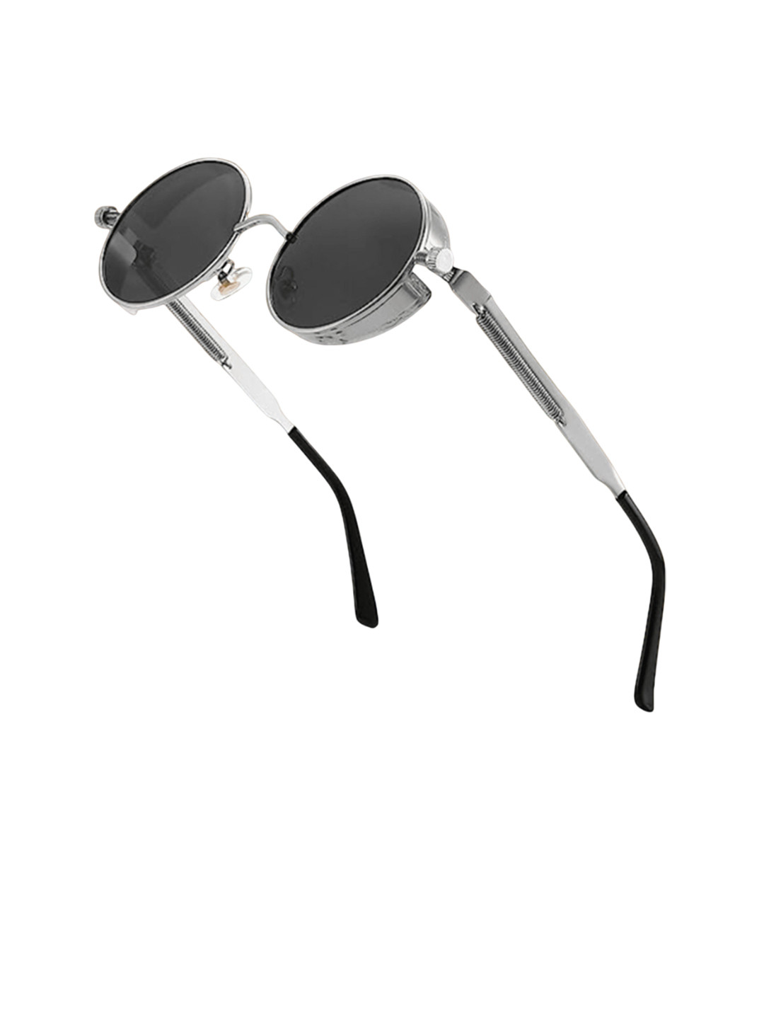 SPADEACES Unisex Round Sunglasses With Adjustable Lens Modes Steampunk Silver Black -40
