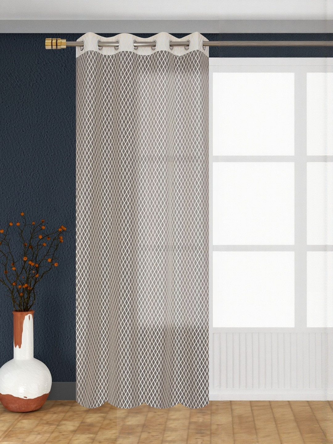 GEET CREATIONS Cream Geometric Fade Resistant Sheer Door Curtain