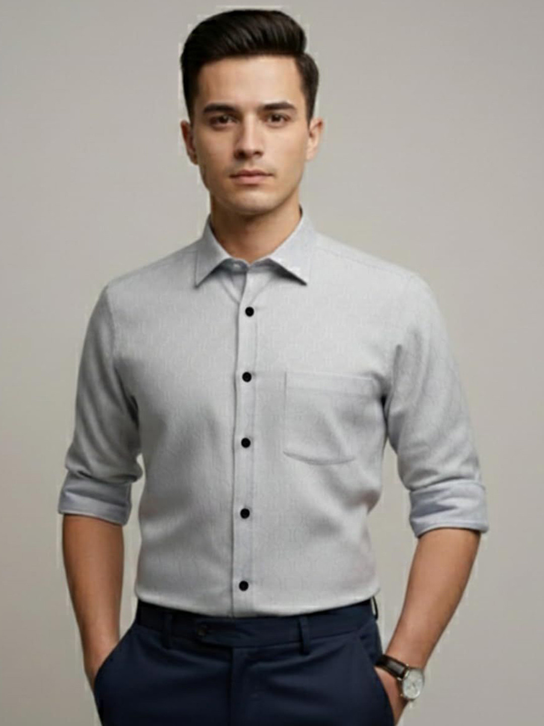 Vida Loca Self Design Smart Slim Spread Collar Fit Cotton Formal Shirt