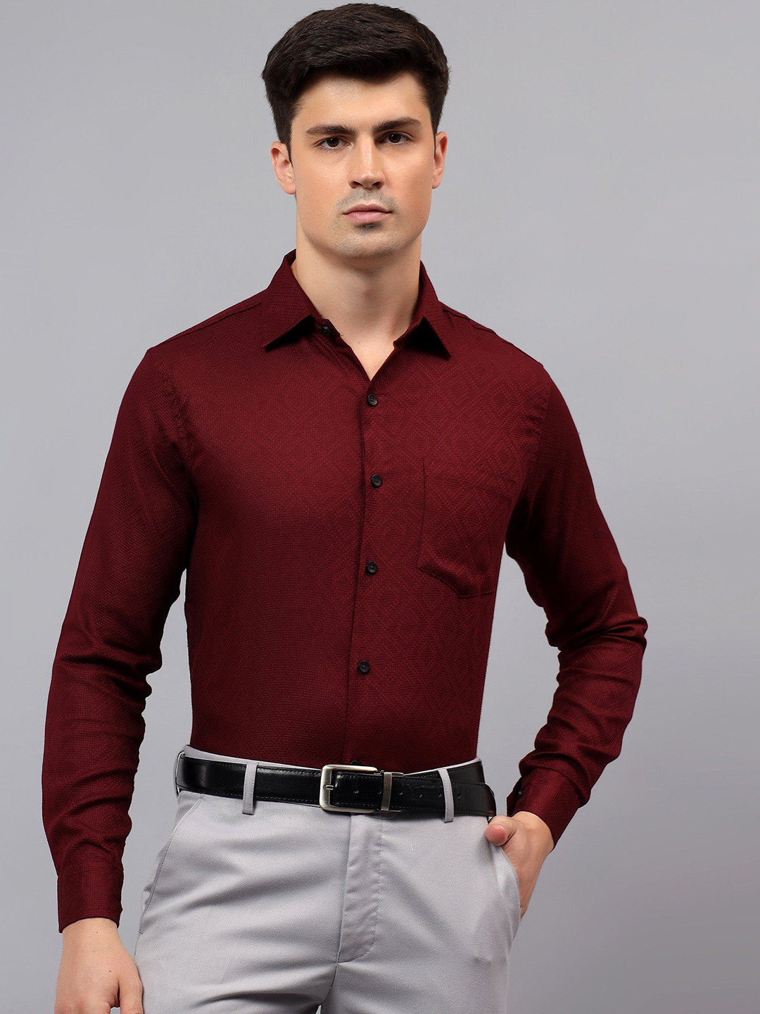 Vida Loca Self Design Spread Collar Slim Fit Cotton