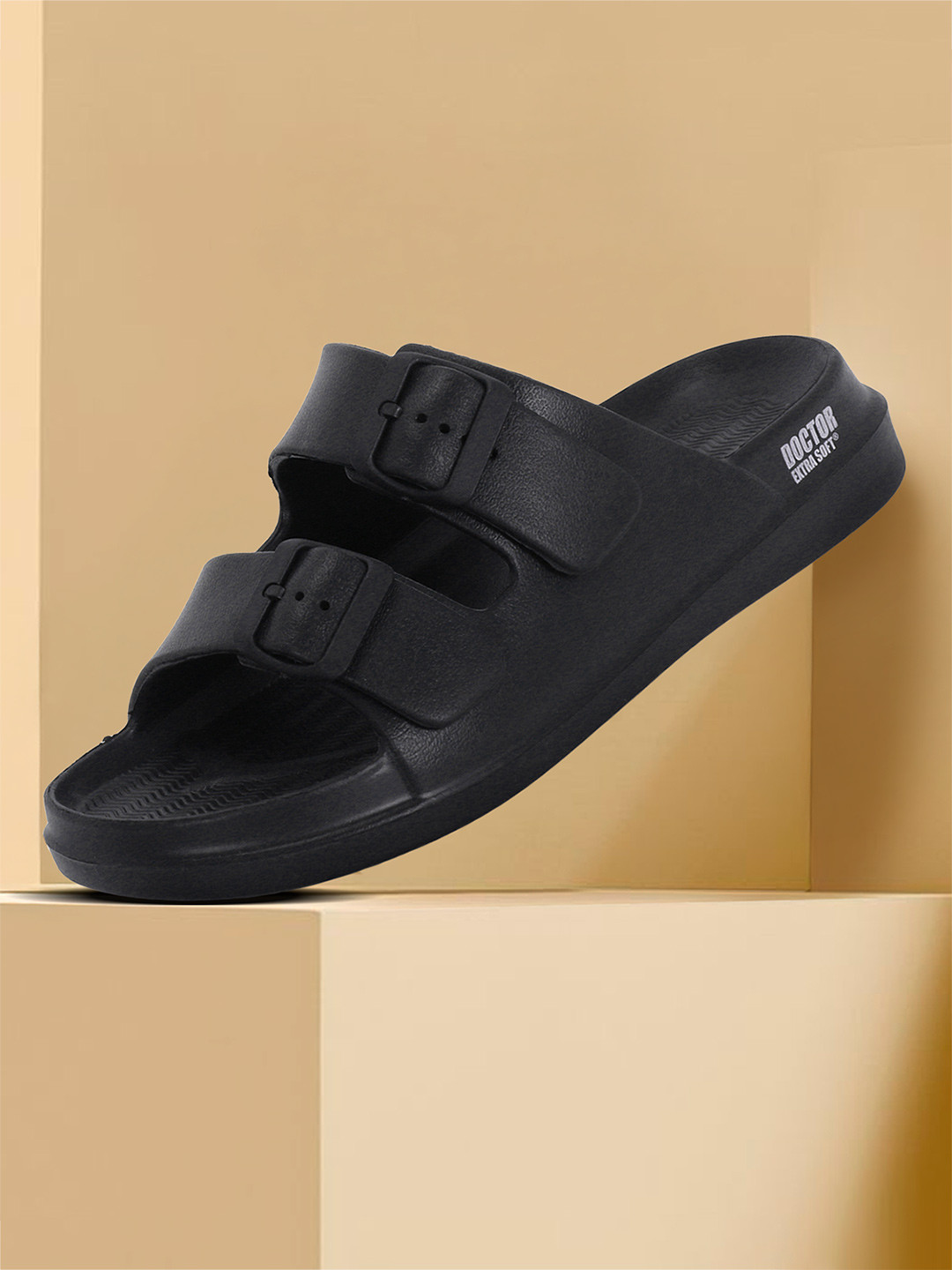 DOCTOR EXTRA SOFT Men Classic Cushion Lightweight Rubber Sliders With Buckle Detail