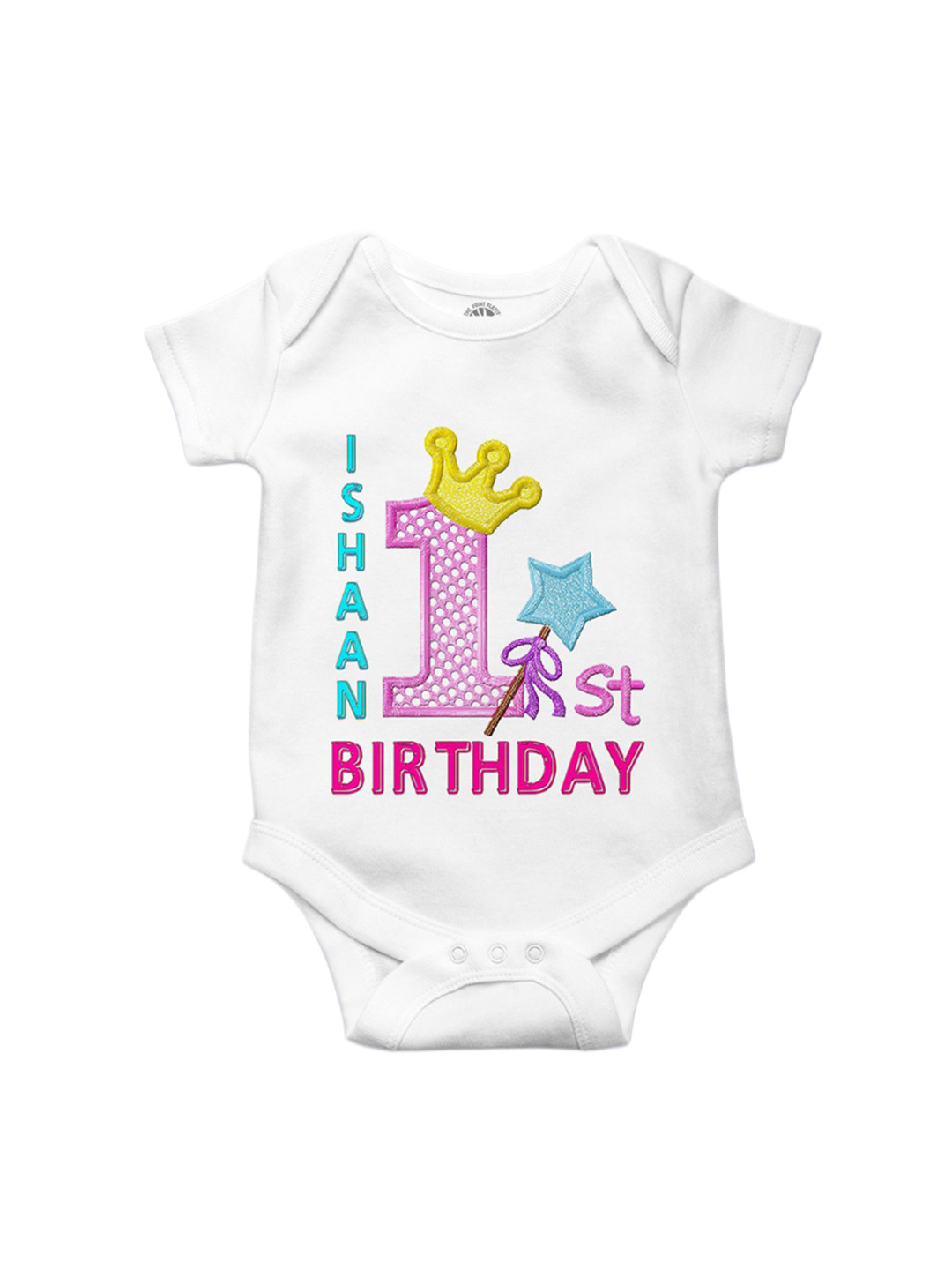 THE PRINT PLATTER Kids 1st Birthday Printed Envelope Neck Romper Ultra Bio Wash Bodysuit