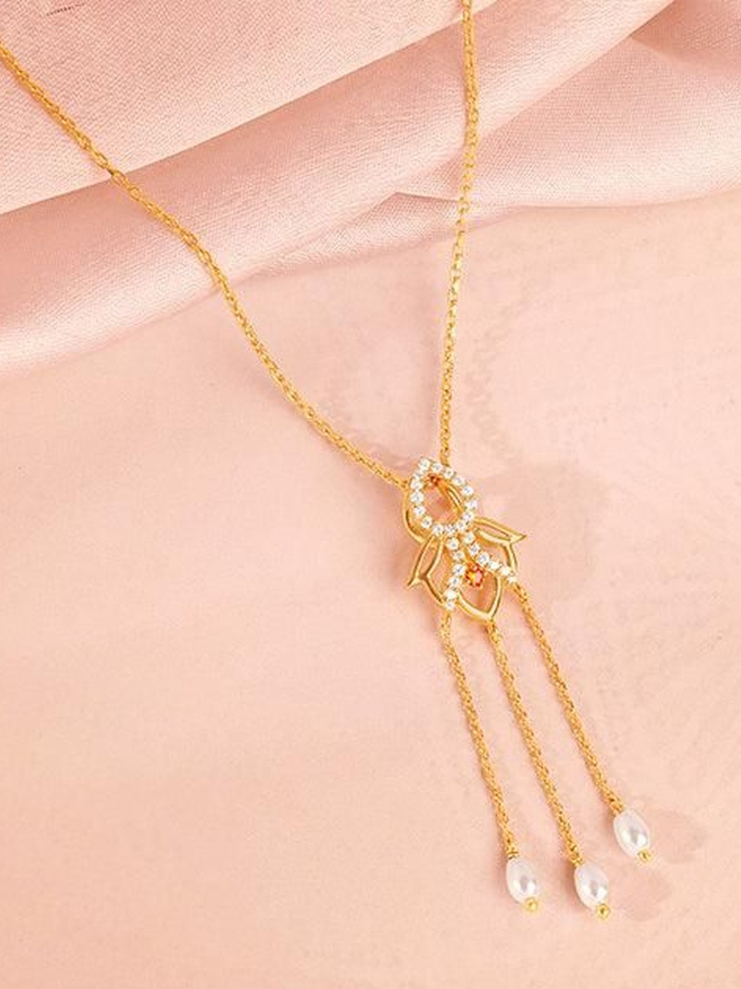 GIVA 925 Silver Gold-Plated Cubic Zirconia Studded & Beaded Gauri Pendant With Link Chain