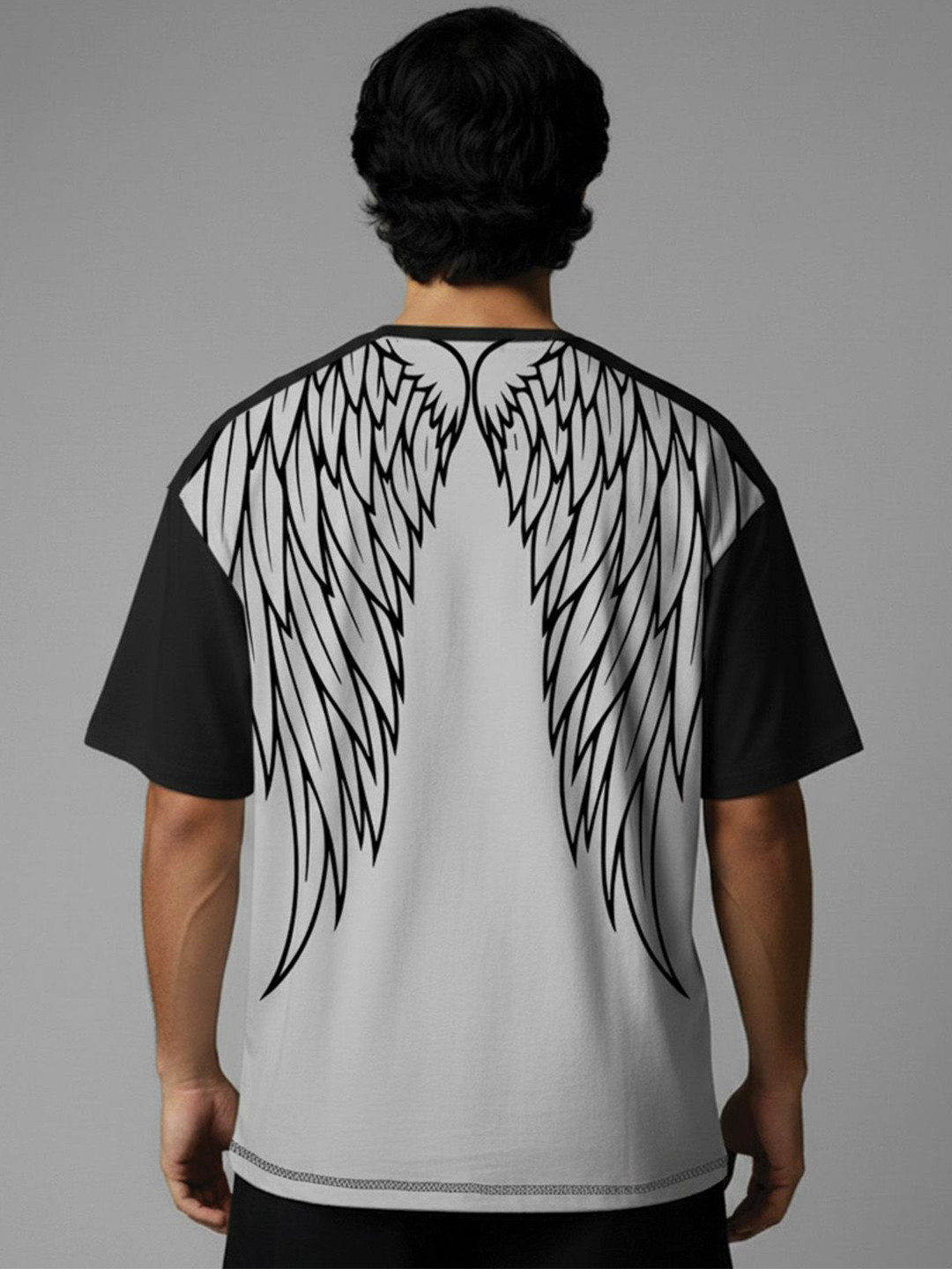 Crazymonk Fallen Angel Graphic Printed Drop-Shoulder Sleeves Cotton Oversized T-shirt