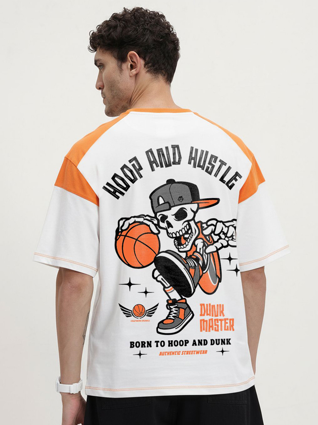 Crazymonk Hoop And Hustle Graphic Printed Drop-Shoulder Sleeves Cotton Oversized T-shirt