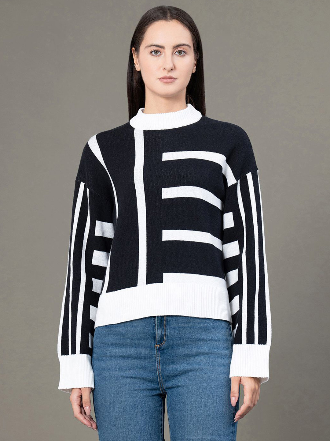 Red Tape Women Abstract Printed Round Neck Long Sleeves Pullover