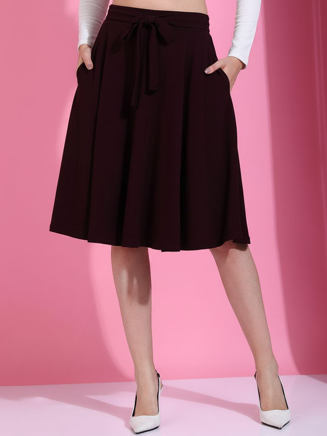 Fraulein Women Tie-Up Flared Knee-Length Pleated Skirts