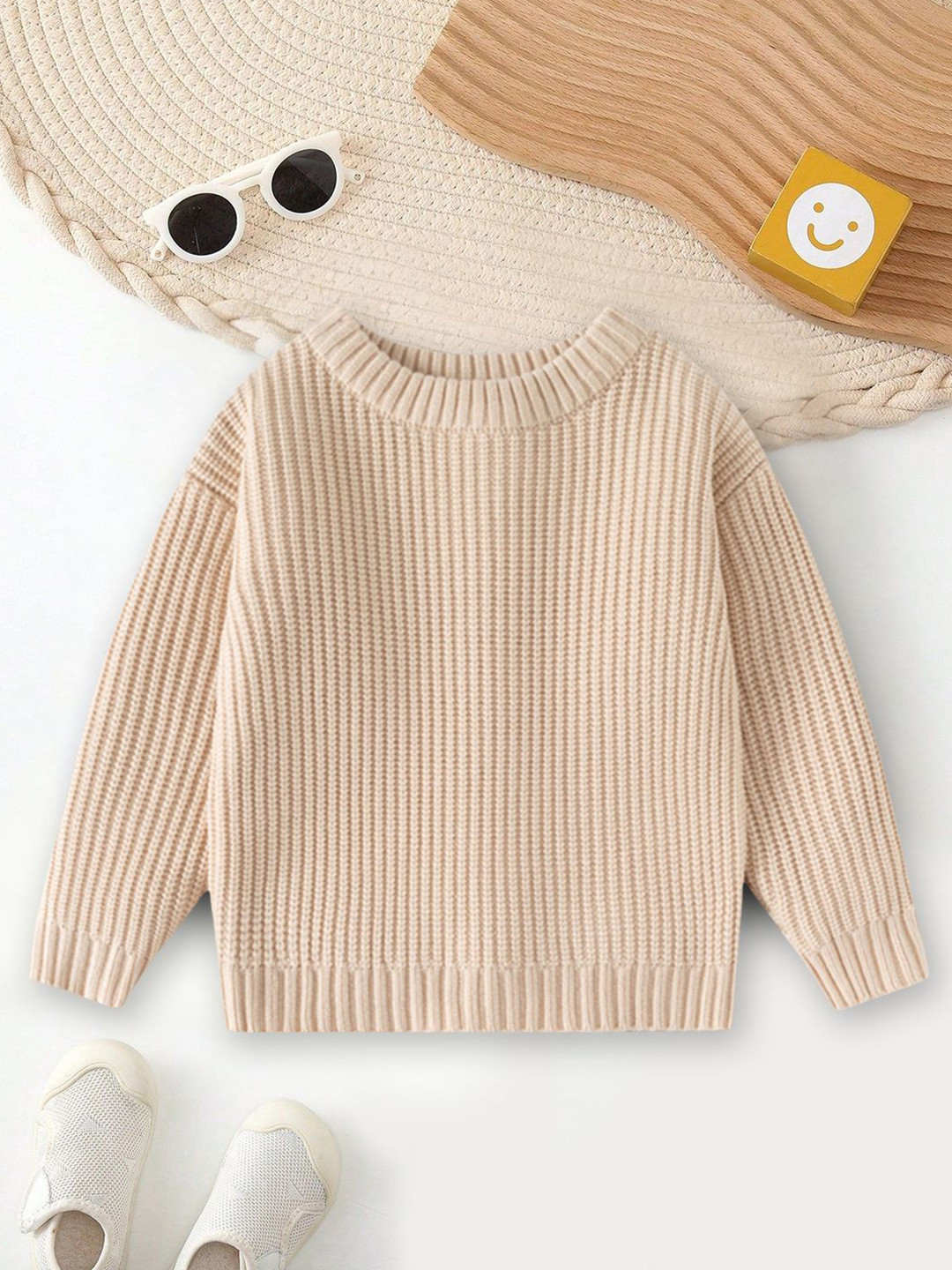 YK Girls Self Design Stripe Pattern Sweater