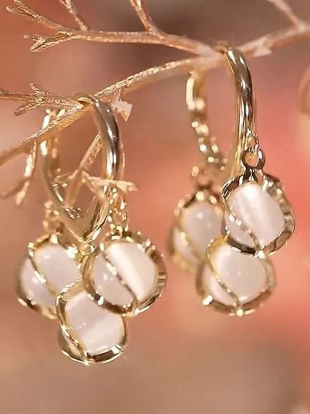 styledose Sterling Silver Gold Plated Crystal Studded Oval Drop Earrings