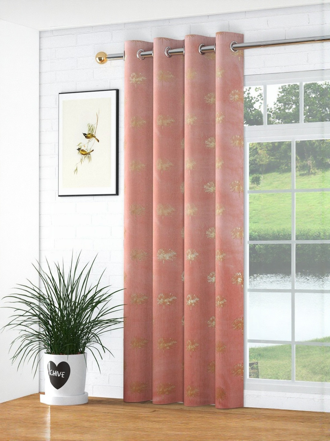 GEET CREATIONS Pink & Gold Foil Print Room Darkening Door Curtain