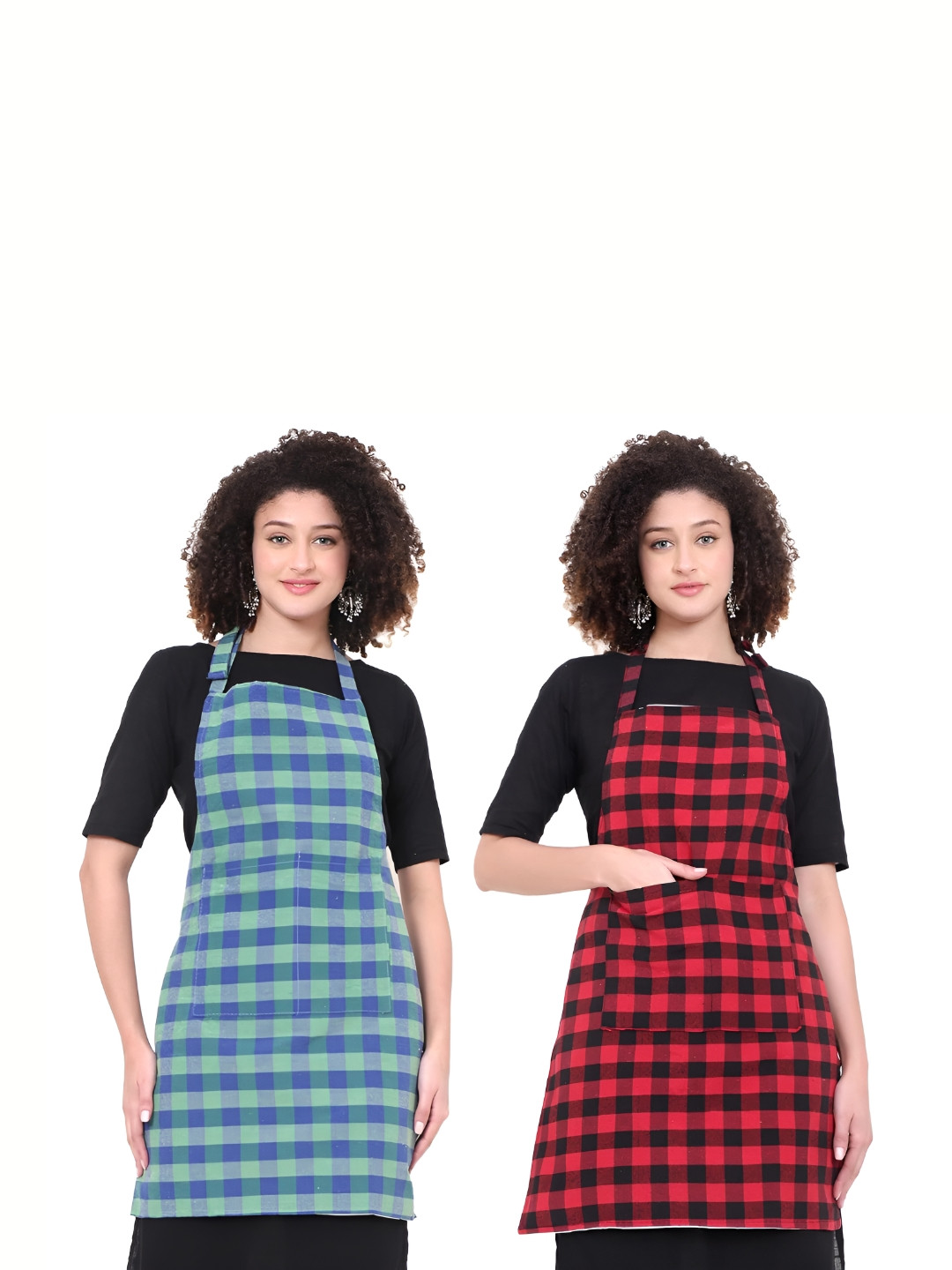 DESNUDA Pack of 2 Checked Adjustable Strap Waterproof Aprons