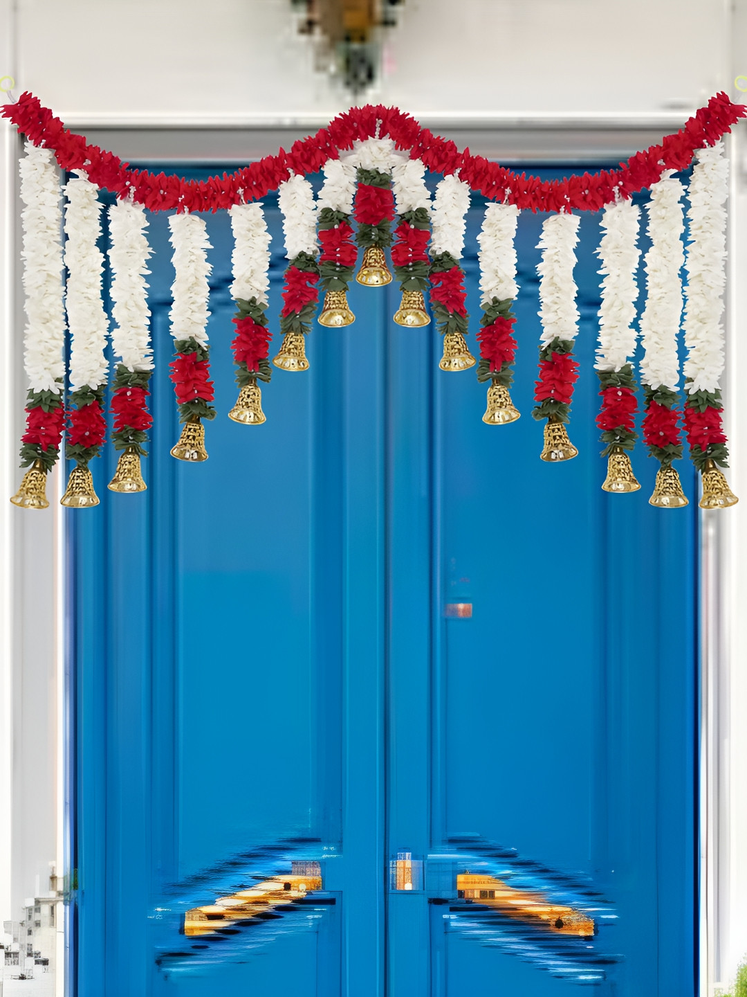 PROKART Red & White Beaded Wall Hanging Toran Decor