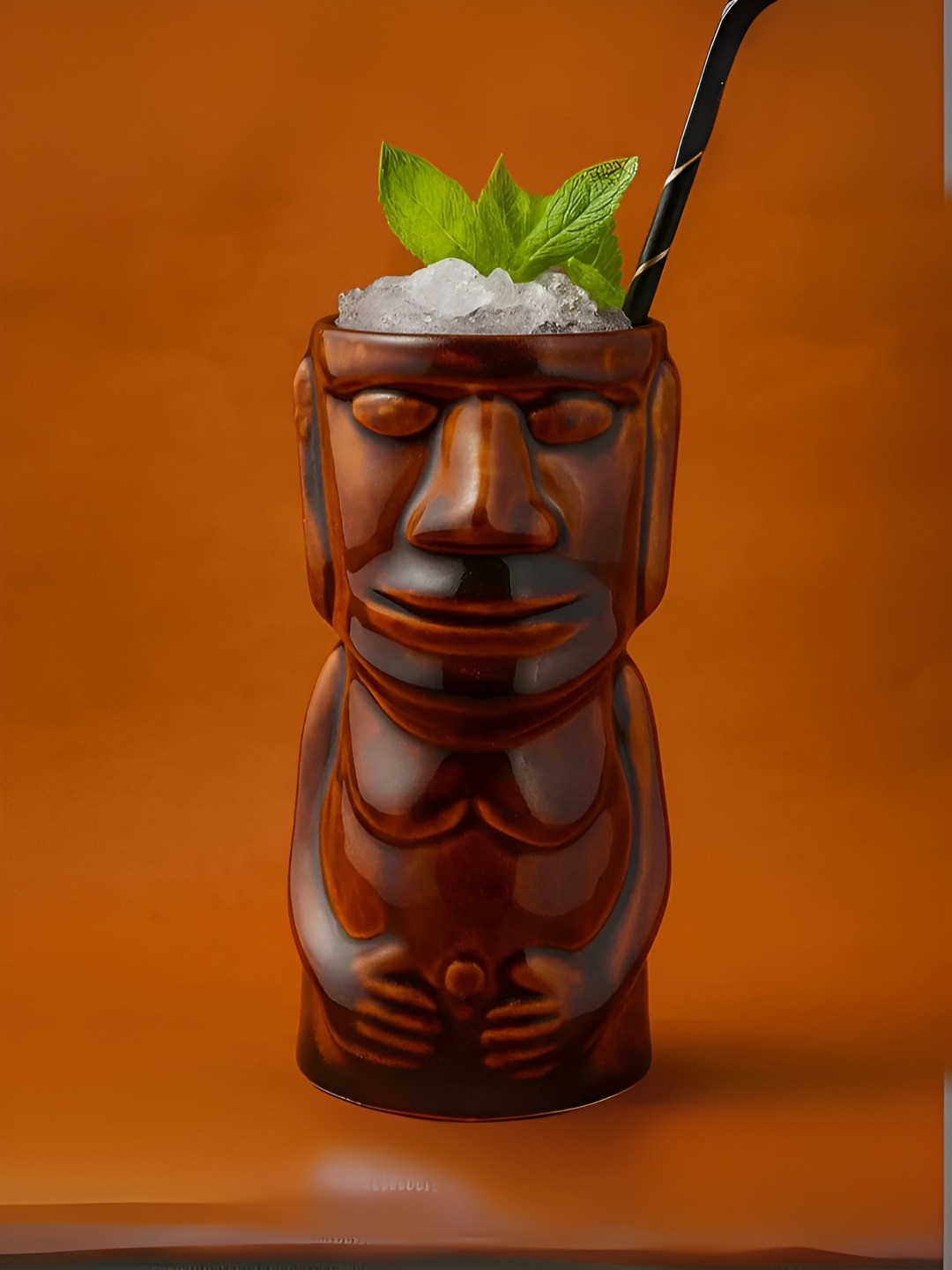 SMOKEY COCKTAIL Brown & Black 2 Pieces Stoneware Palm Bay Tiki Bar Glasses