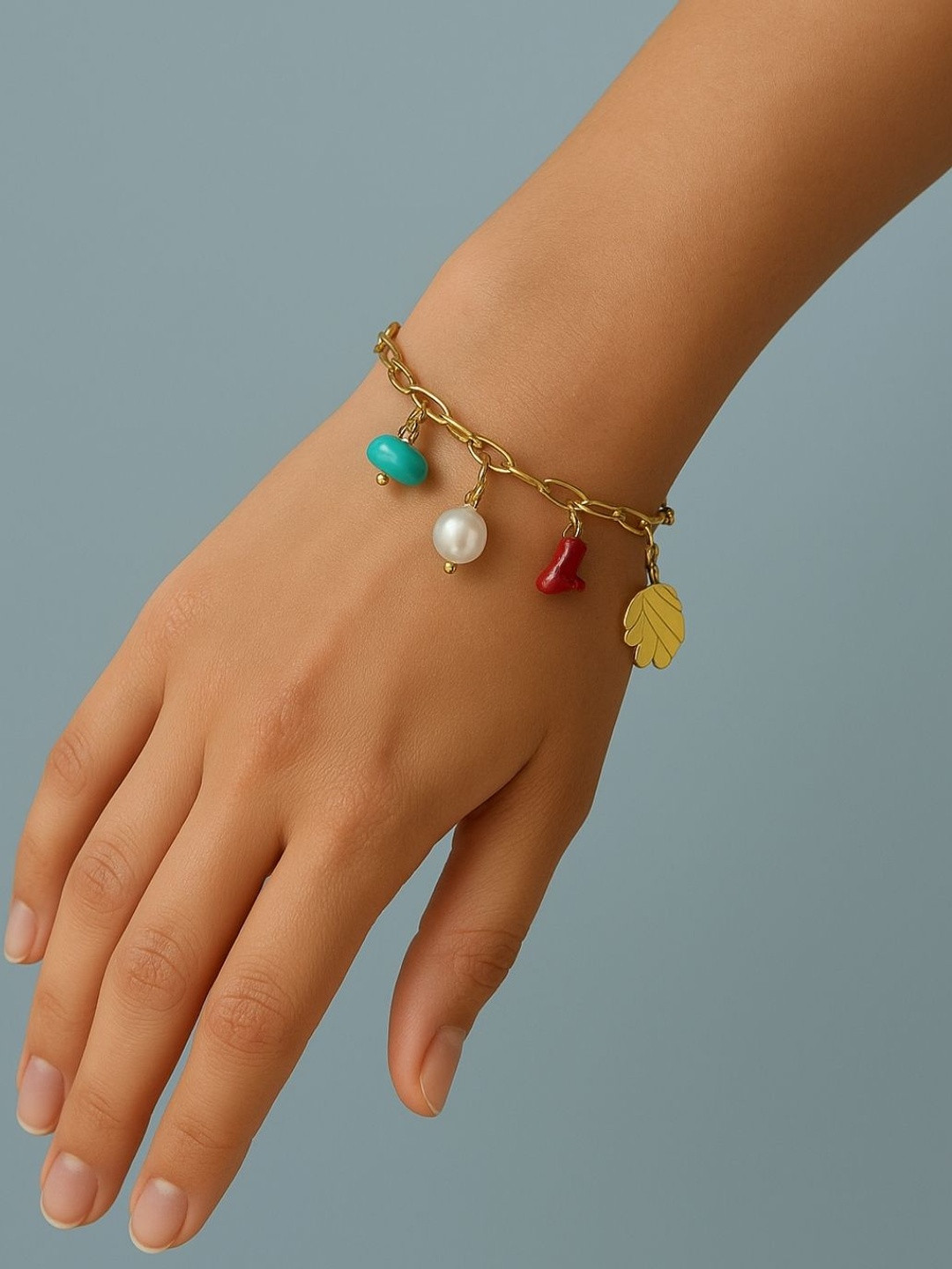 The Jewellery Tale Stainless Steel Gold-Plated Charm Bracelet