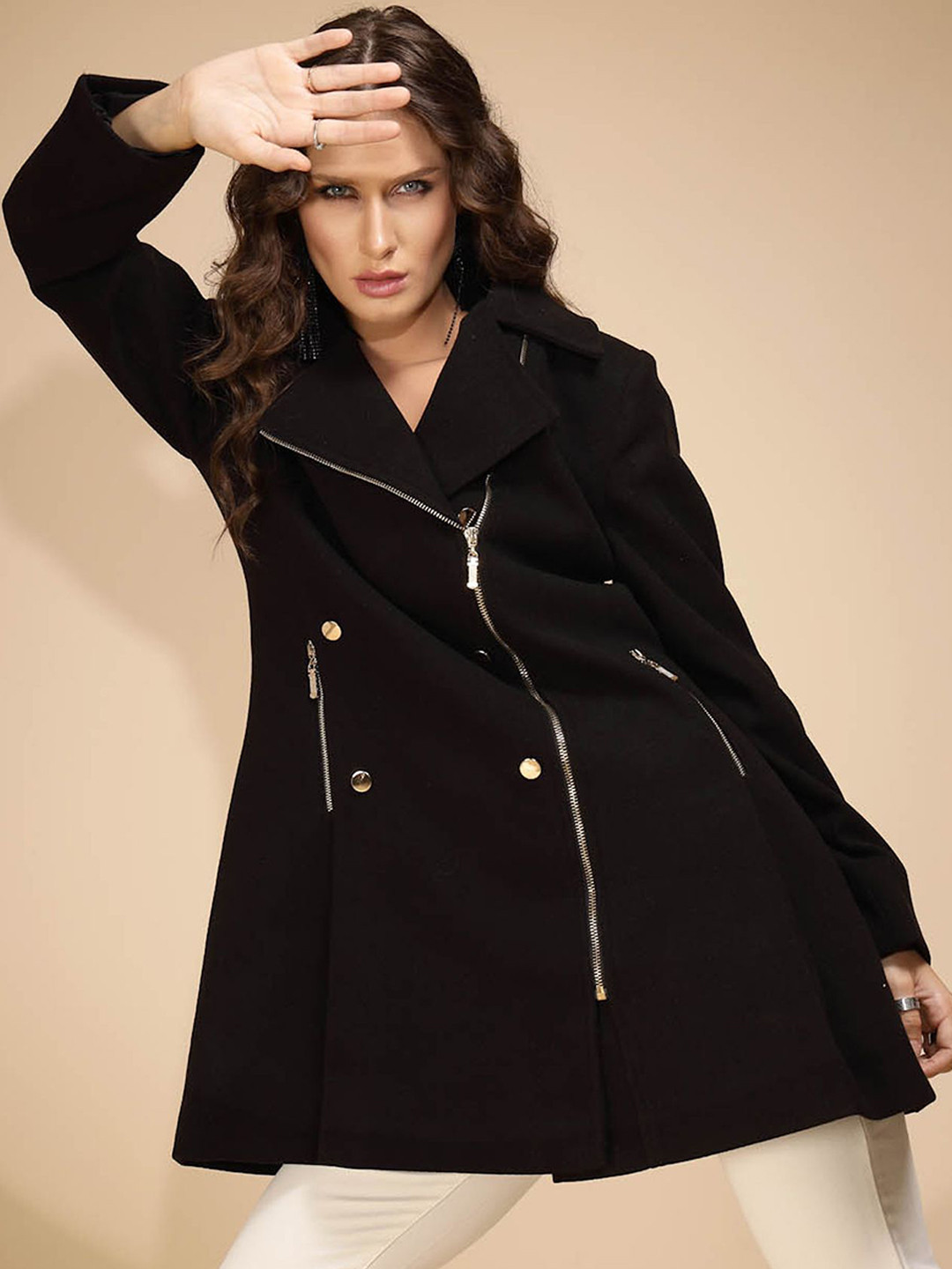 Global Republic Women Notced Lapel Single-Breasted Overcoat