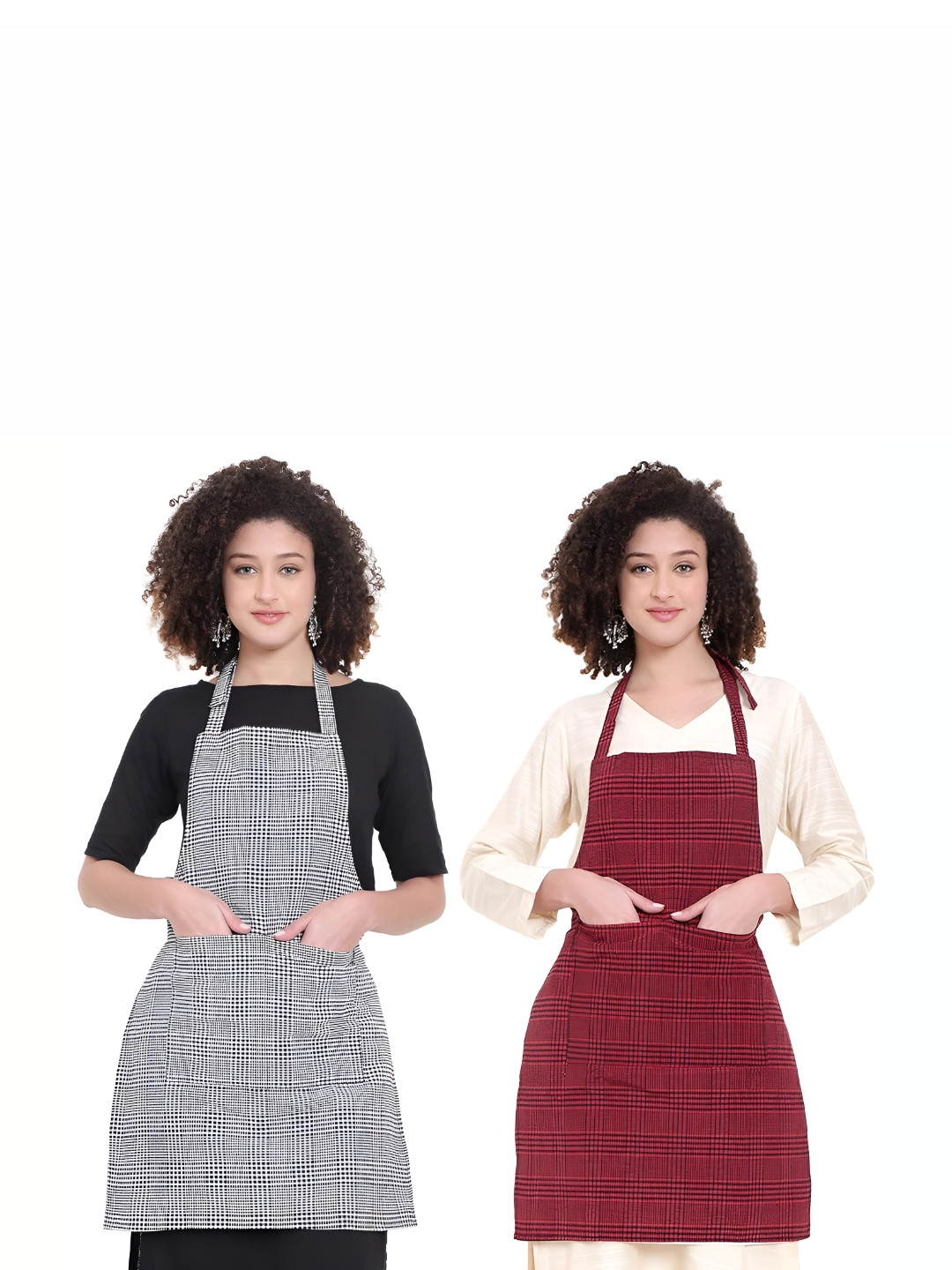 DESNUDA 2-Pcs White & Red Checked Waterproof Aprons