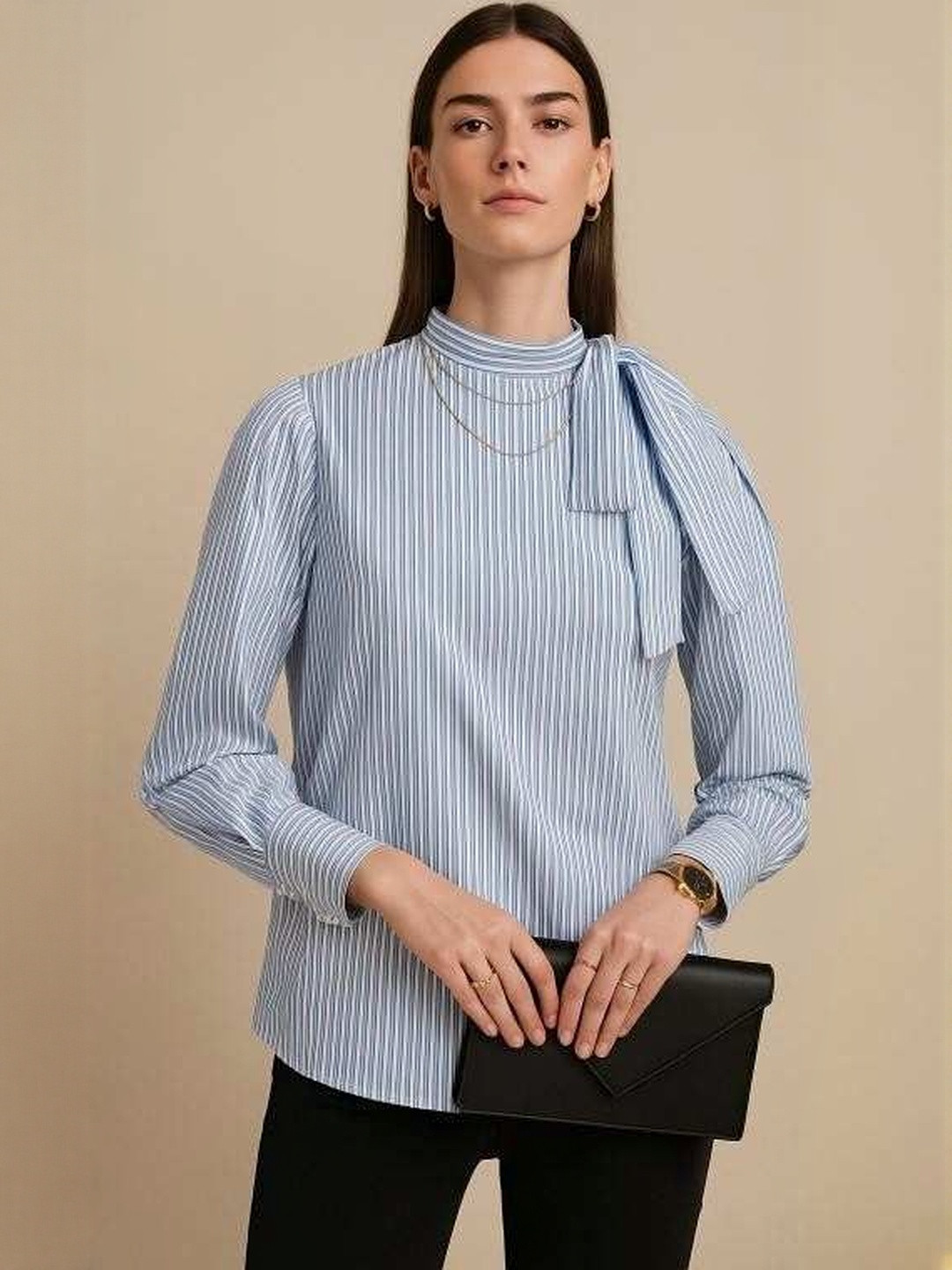 LAESTILOSO PRIVATE LIMITED Women Striped Tie-Up Neck Regular Top