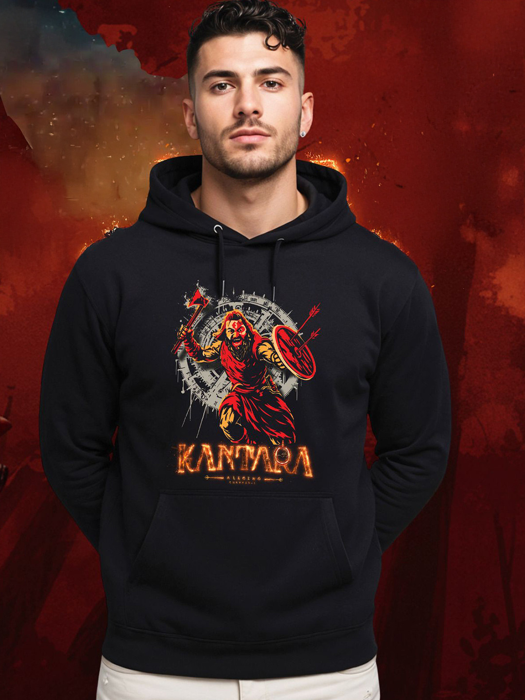 ADRO Men Kantara Printed Hooded Sweatshirt