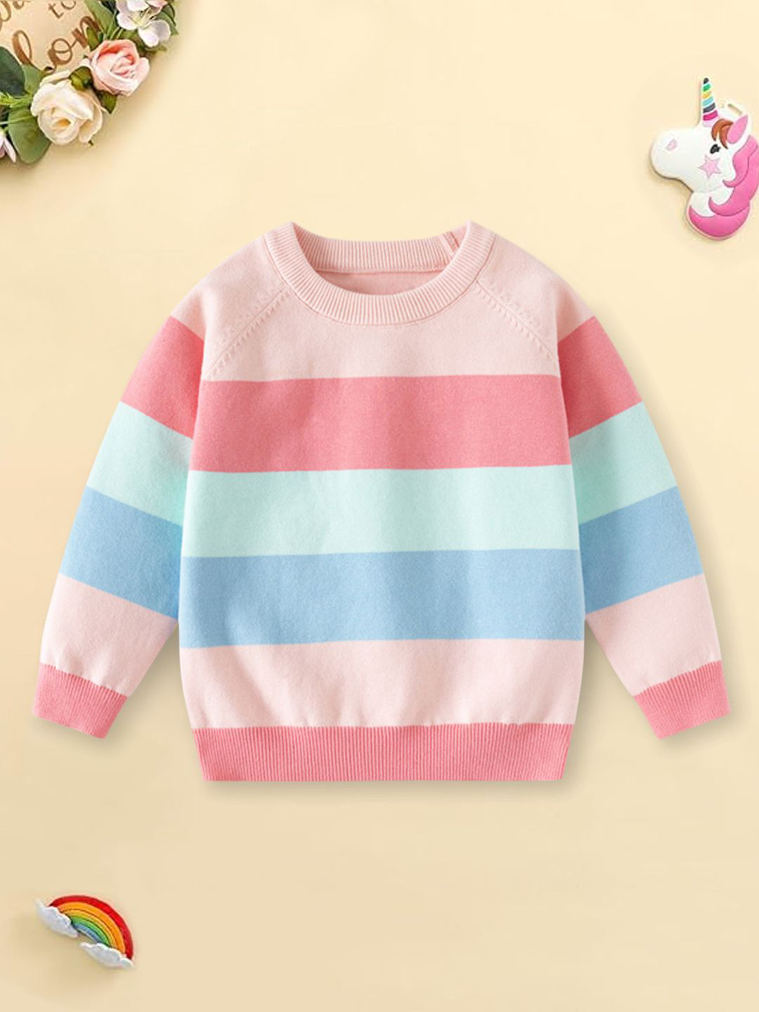 YK Girls Multi-Colored Striped Pullover