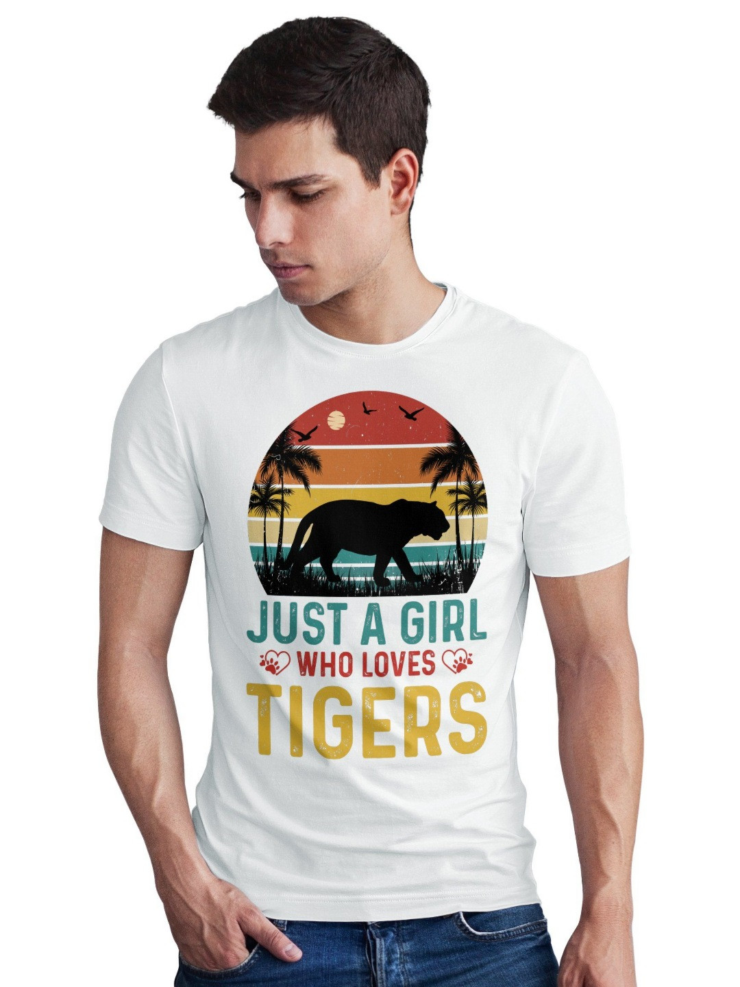 Seekbuylove Girl Who Loves Tigers Printed Round Neck Pure Cotton Bio Finish T-shirt