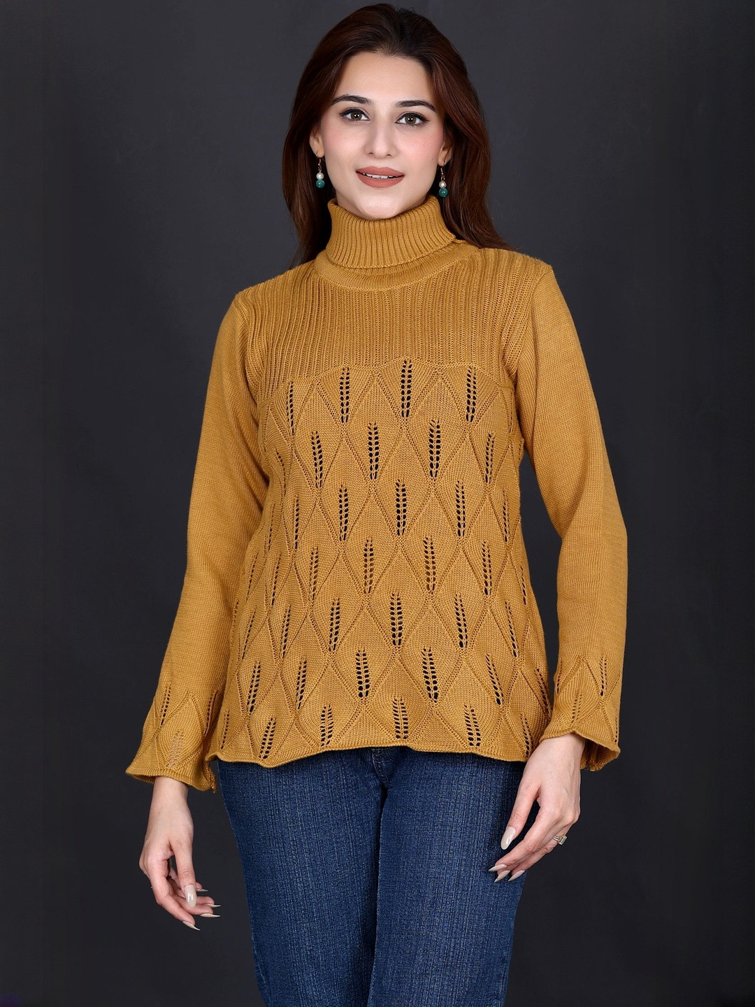 KNITZY Open Knit Self Design Woollen Top