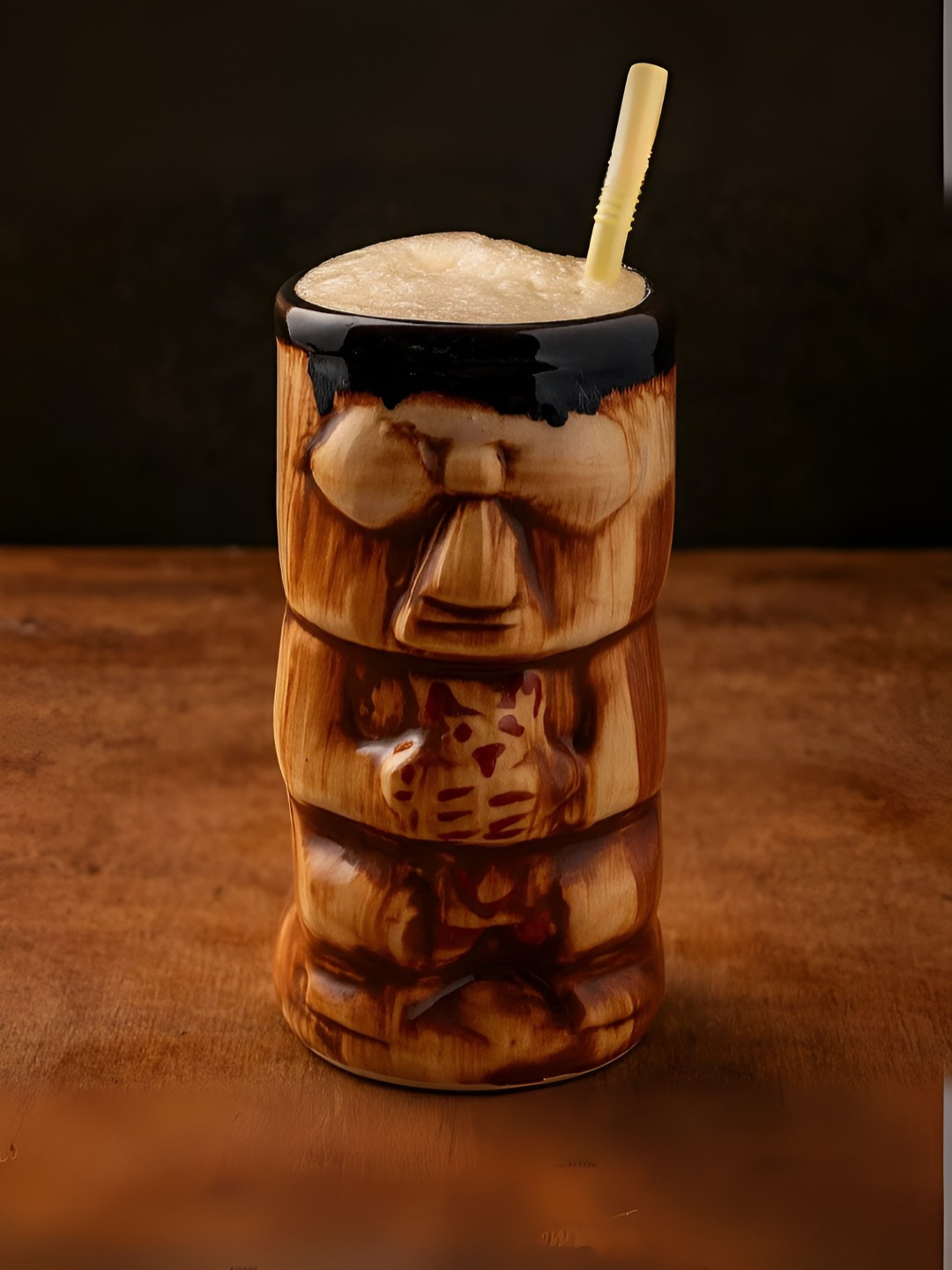 SMOKEY COCKTAIL Brown & Beige 2 Pieces Island Spirit Tiki Stoneware Cocktail Glasses