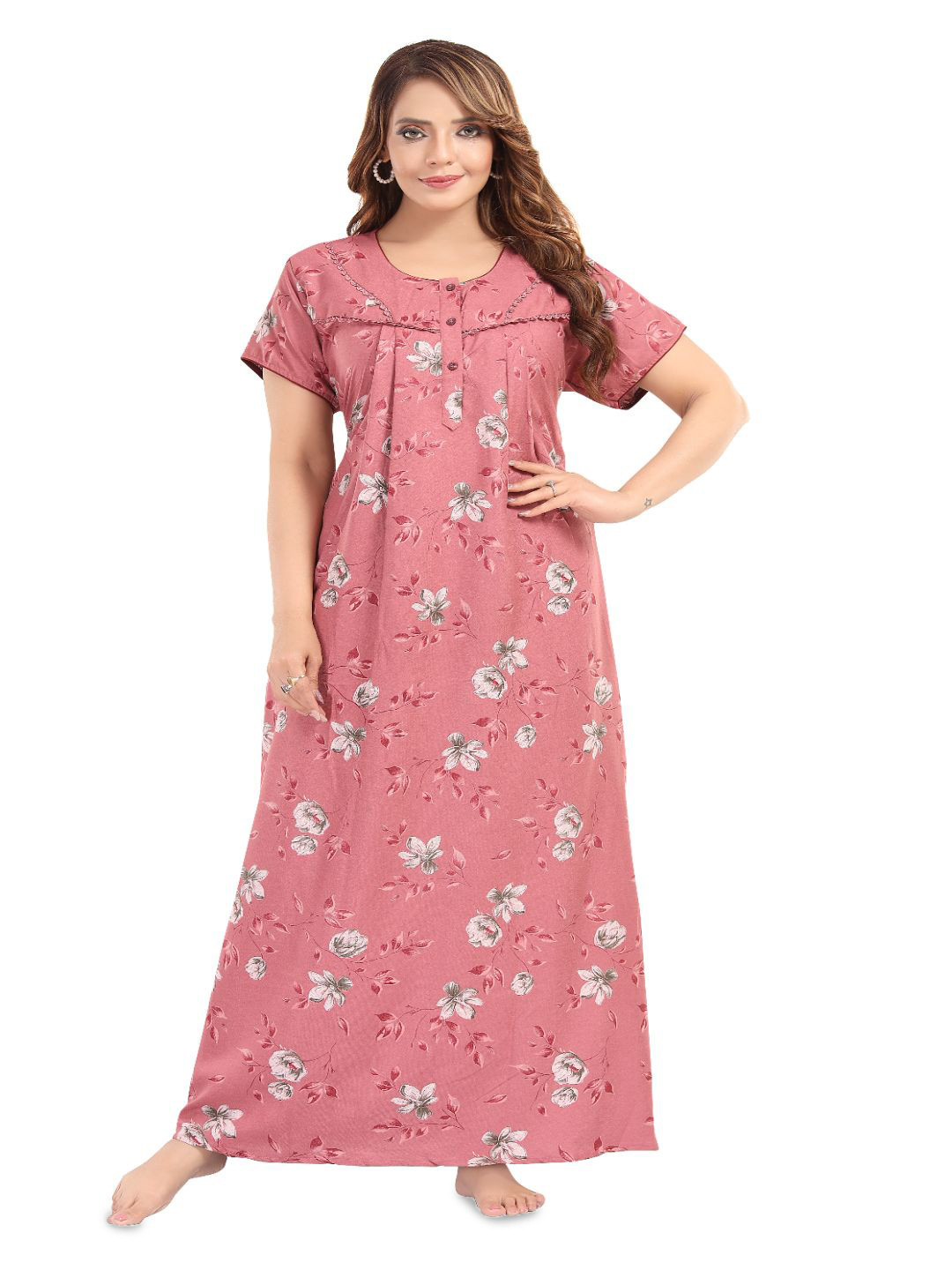 TRUNDZ Floral Print Lace Insert Detail Maxi Nightdress