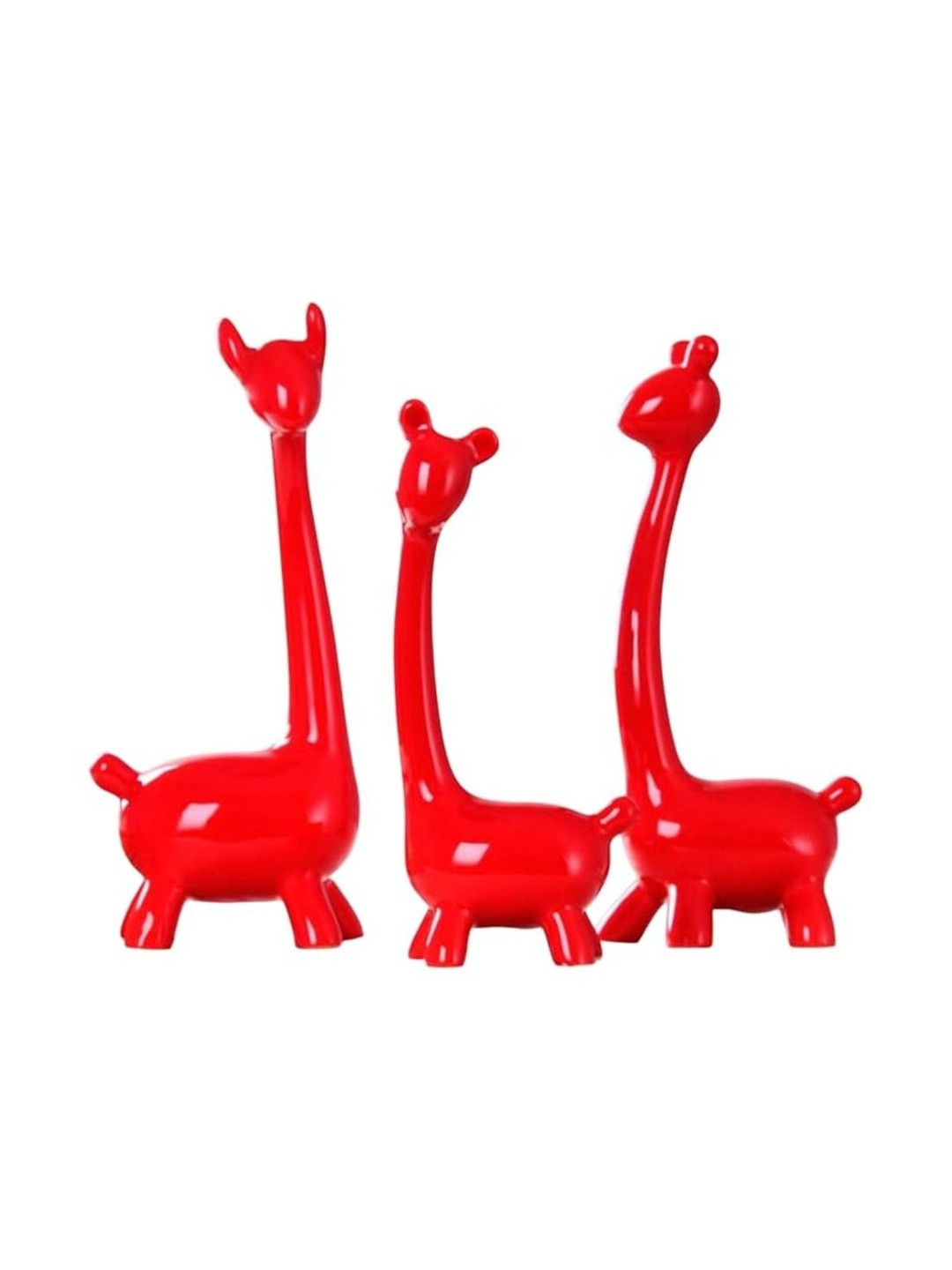 THE SACRED GIFTS Red 3 Pieces Giraffes Figurine Showpiece
