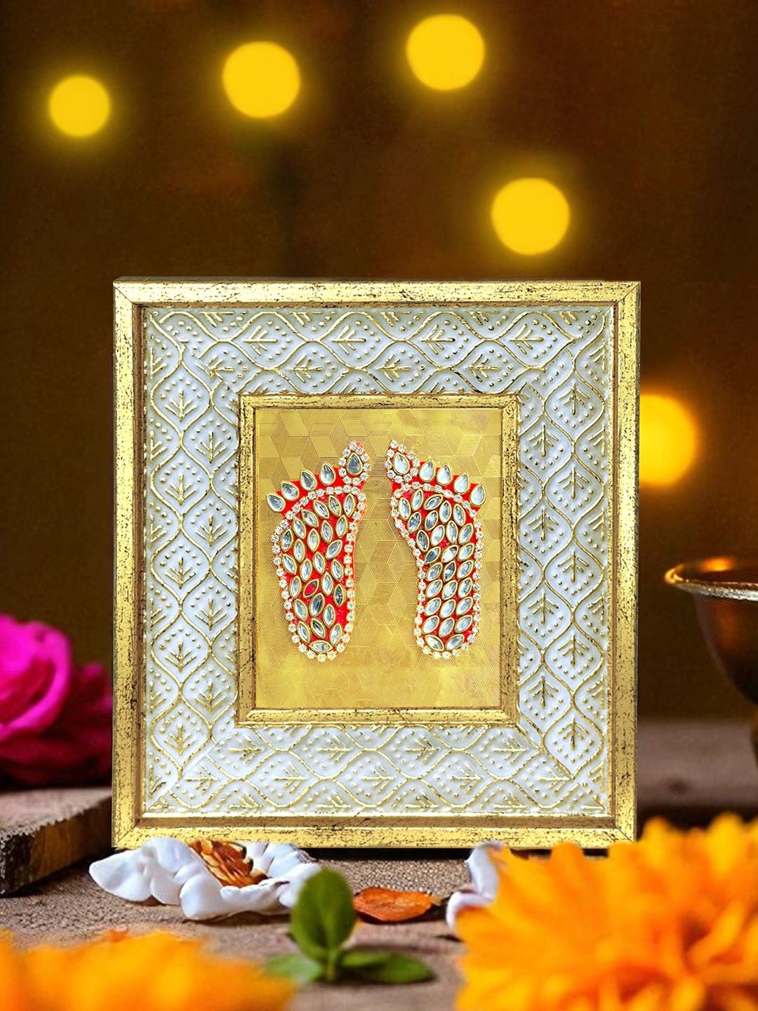 Art Street Gold-Toned & White Religious Lakshmi Charan Photo Frame