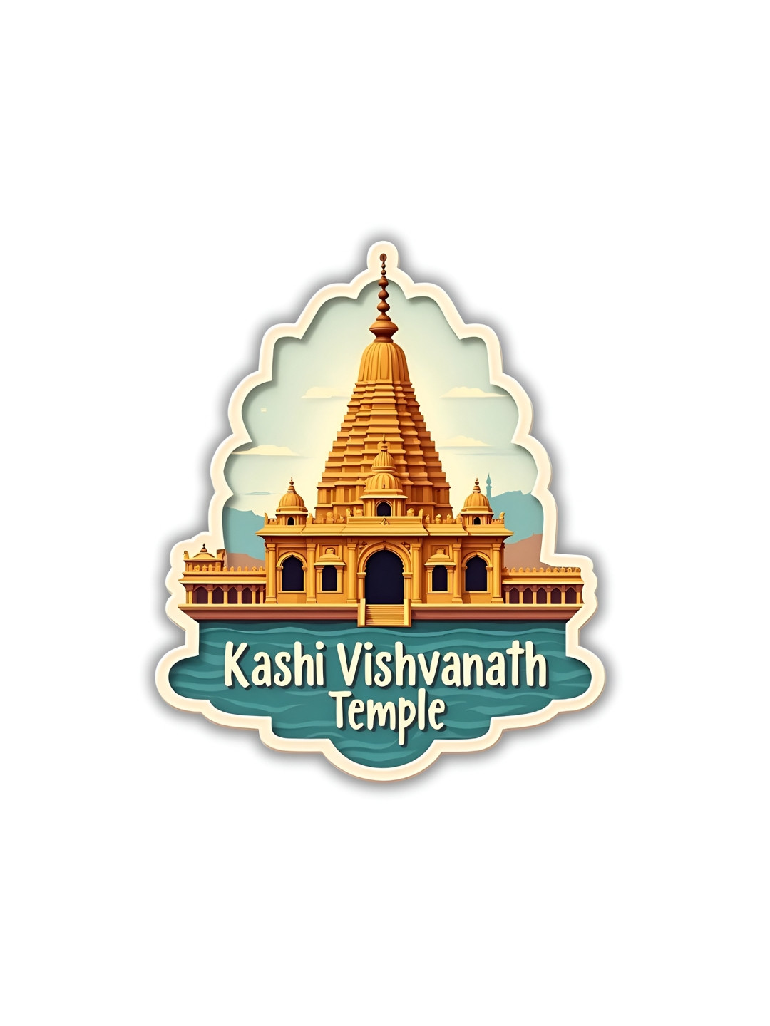 GIFTODAY Blue & Yellow Kashi Vishvanath Temple Printed Durable Decorative Magnet