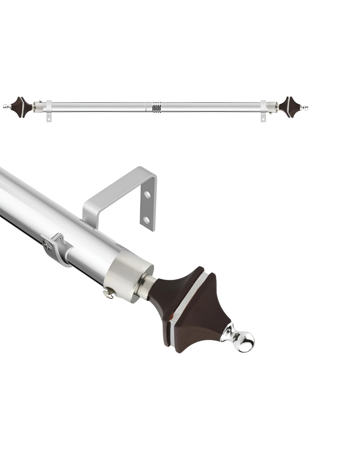 GLOXY Brown & White Printed Extendable Curtain Rods With Brackets