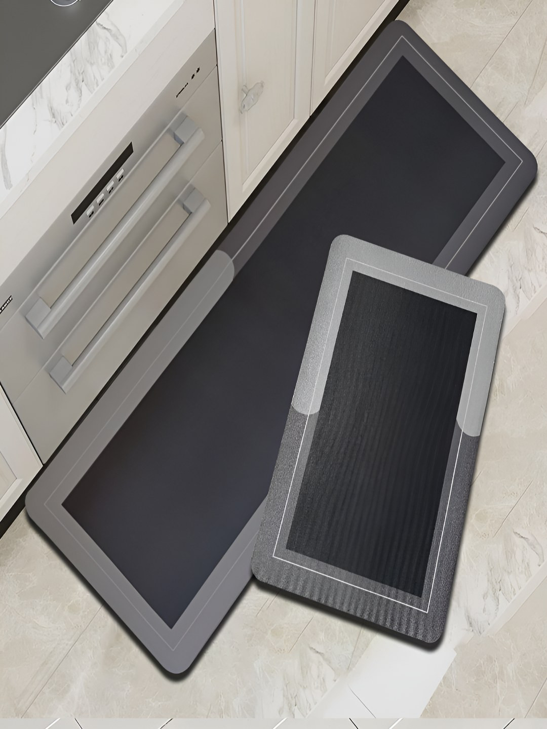 GRISHVA Grey & Black 2 Pieces Colourblocked Rectangular Anti-Skid Floor Mats