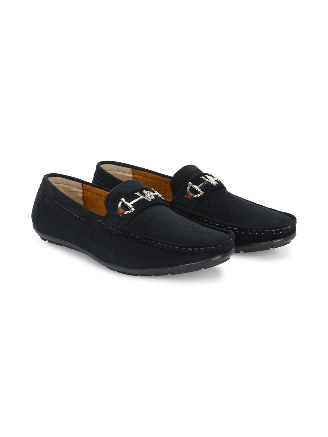 DENSU Men Solid Embellished Slip On Suede Loafers