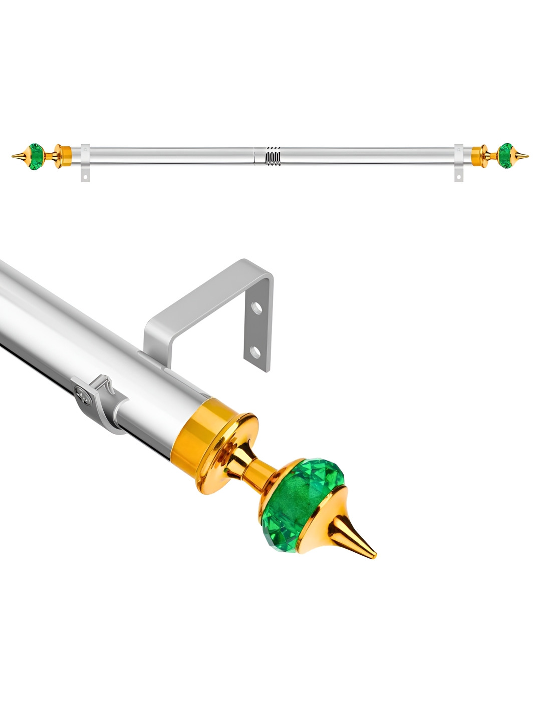 GLOXY Green Chrome Finish Extendable Curtain Rods & Brackets