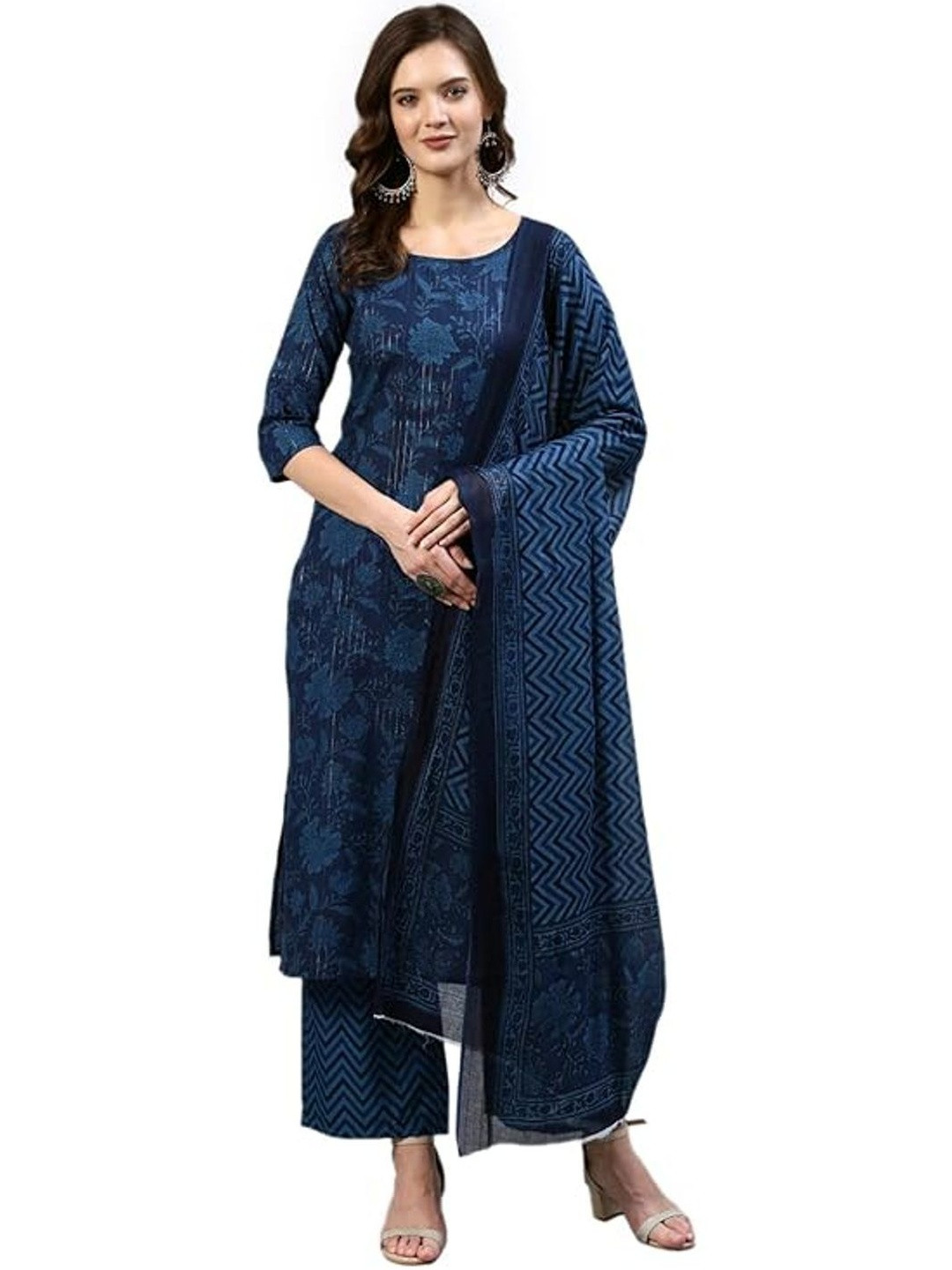 YUVVIK Floral Printed Regular Kurta With Palazzos & Dupatta
