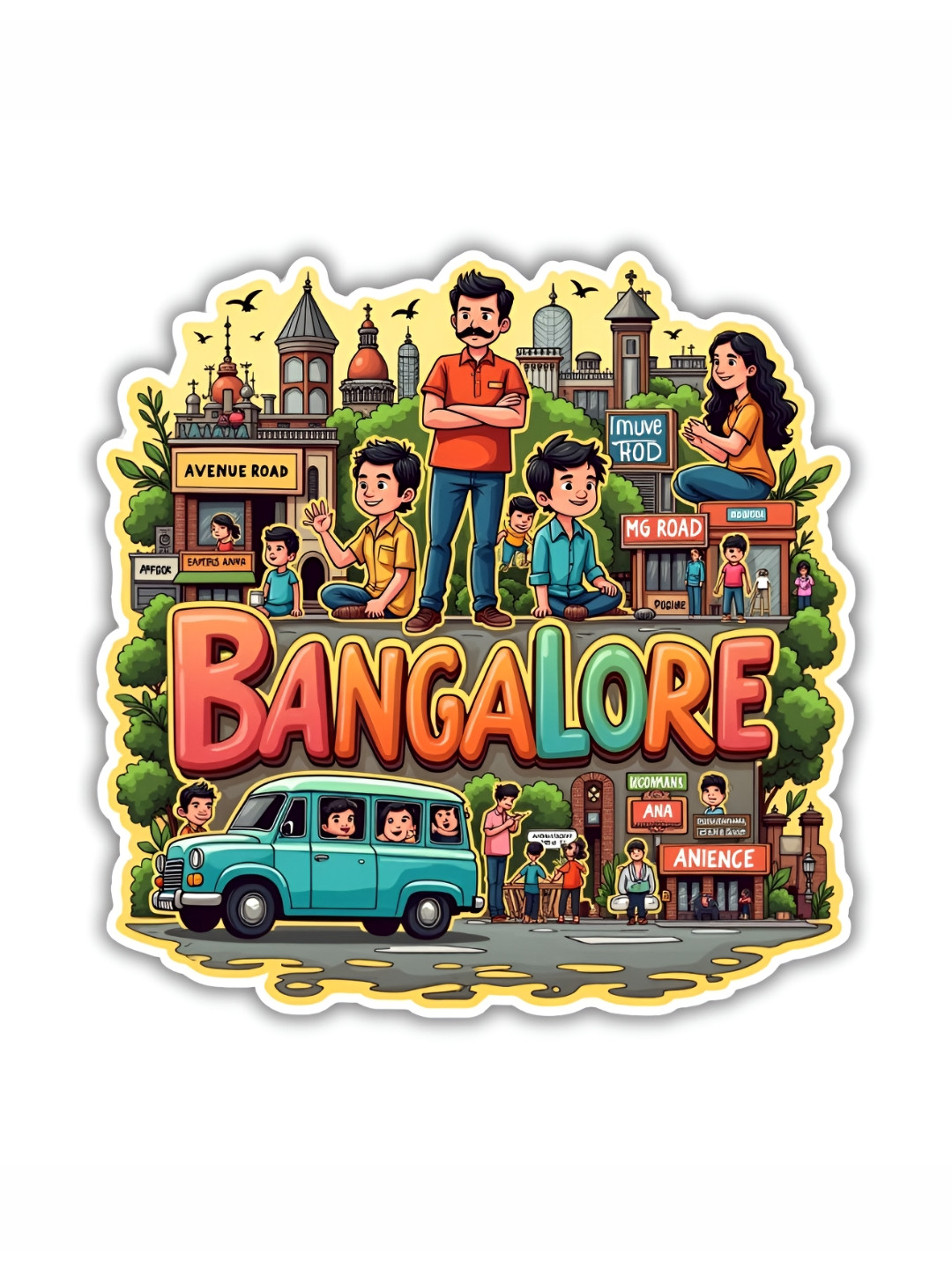 GIFTSHALA Beige & Green Bangalore City Printed Decorative Magnets