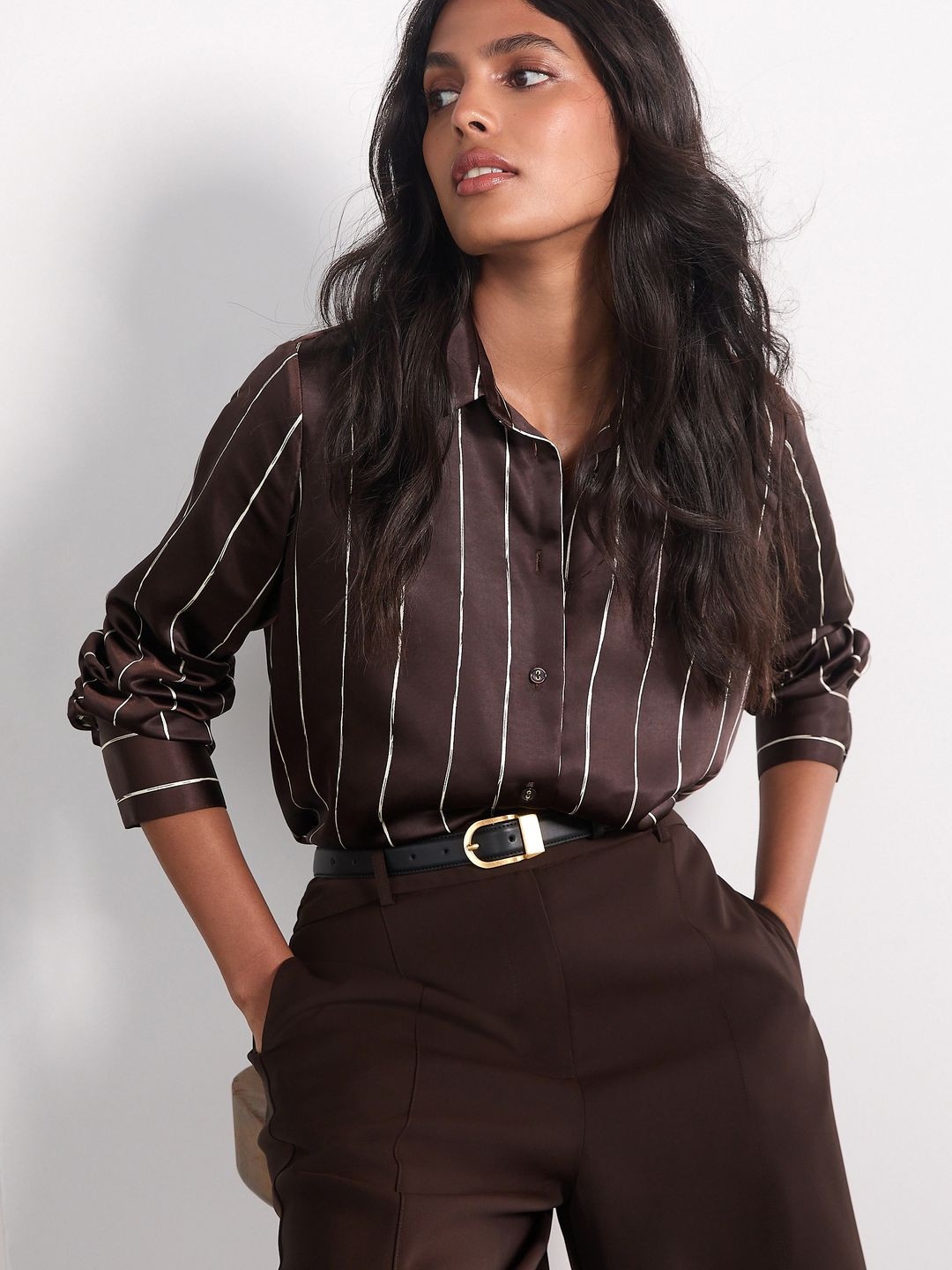 NEXT Satin Finish Standard Striped Casual Shirt