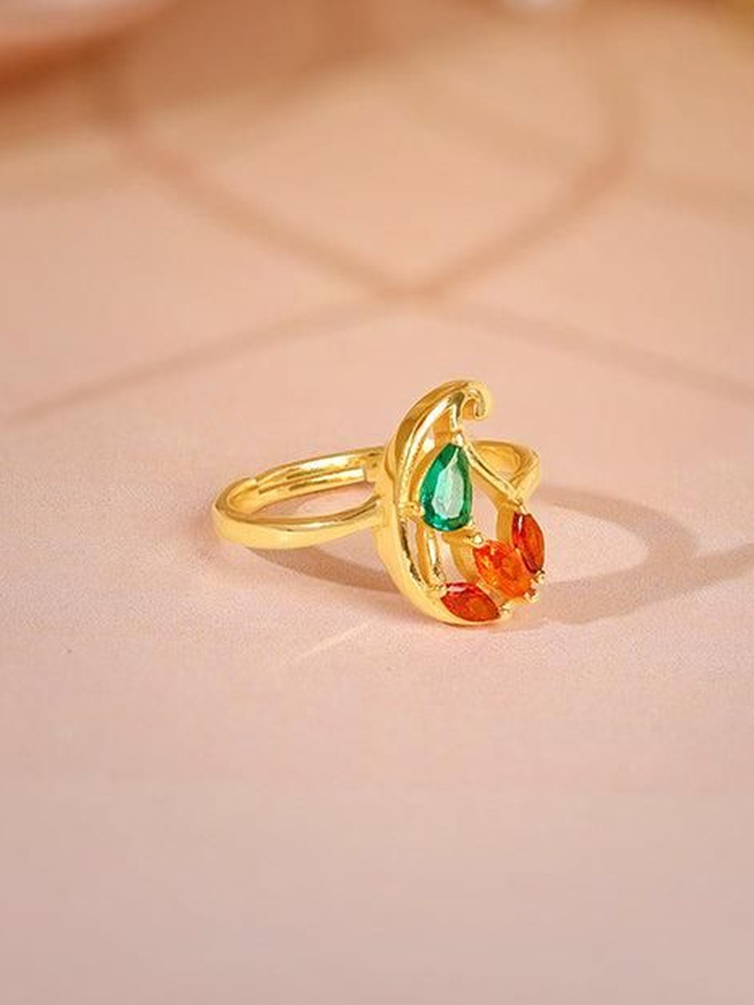 GIVA 925 Silver Gold-Plated Zircon Stone Studded Mango Shaped Parvati Finger Ring