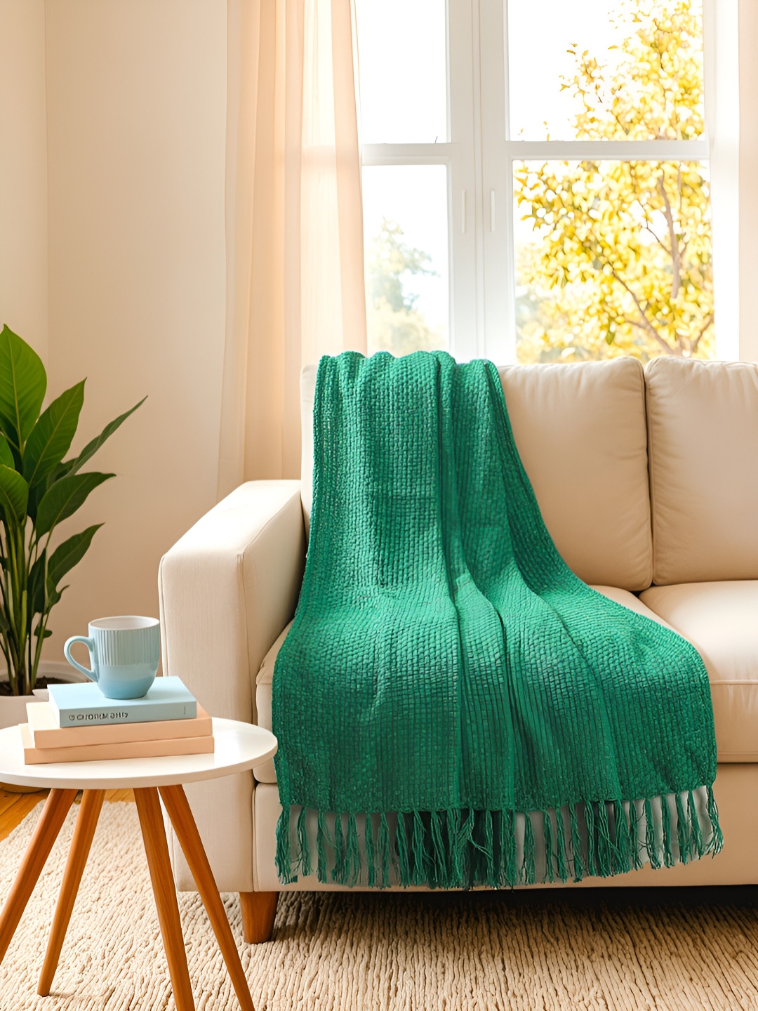 House This Aravalli Green Self-Designed Pure Cotton Tasselled Throws