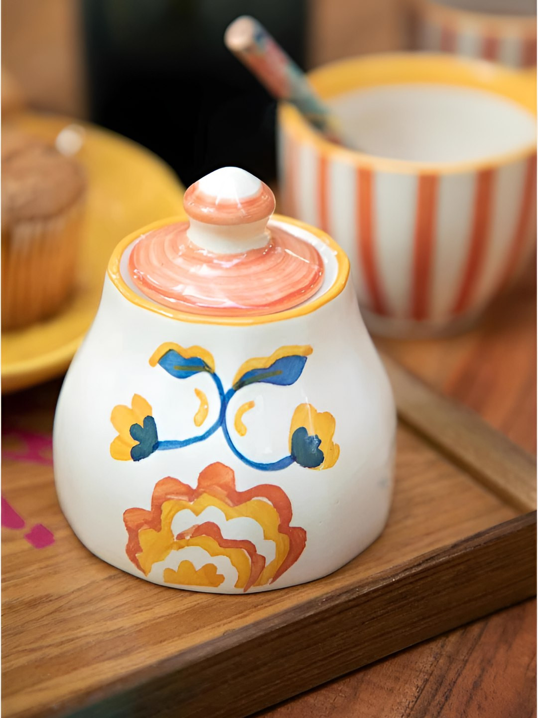 FREEDOM TREE Gypsy Rose White Dishwasher & Microwave Safe Ceramic Canister Container